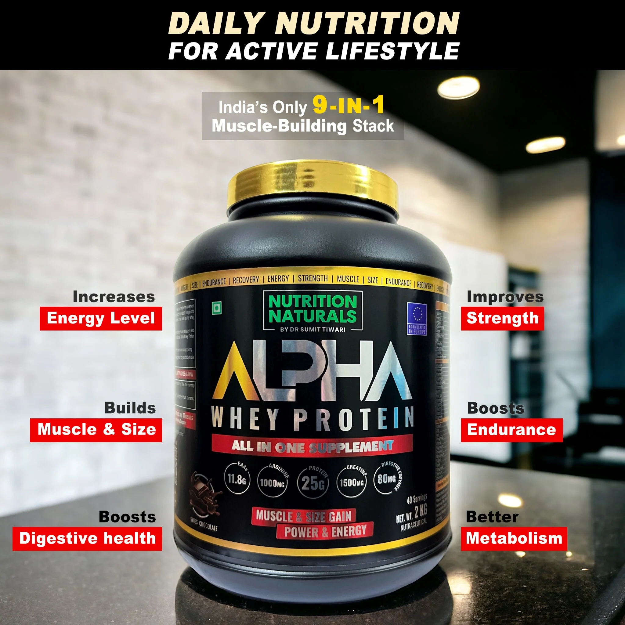 ALPHA WHEY PROTEIN - Whey Protein blend with Digestive Enzymes for Faster Absorption | Improved Strength, Faster Recovery & Muscle Building - Image 4