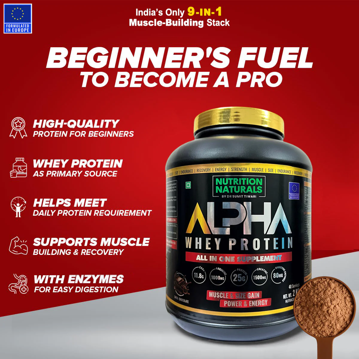 ALPHA WHEY PROTEIN - Whey Protein blend with Digestive Enzymes for Faster Absorption | Improved Strength, Faster Recovery & Muscle Building - Image 7