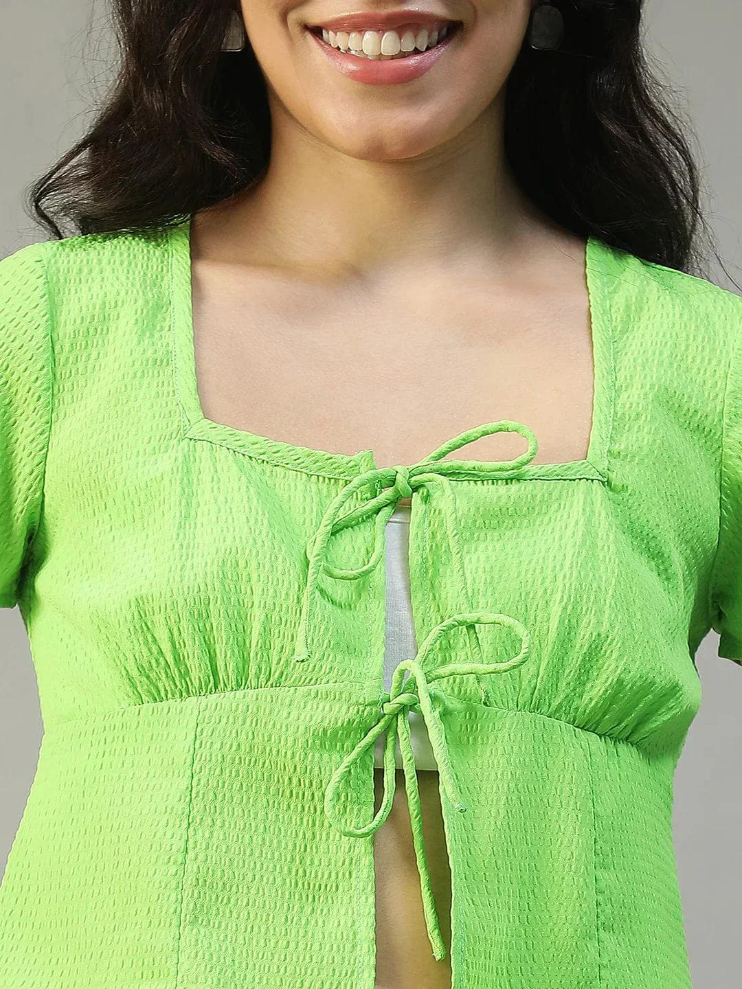 Amazed Solid Green Top & Flap Skort Seersucker Dobby Women Co-ord Set - Image 7