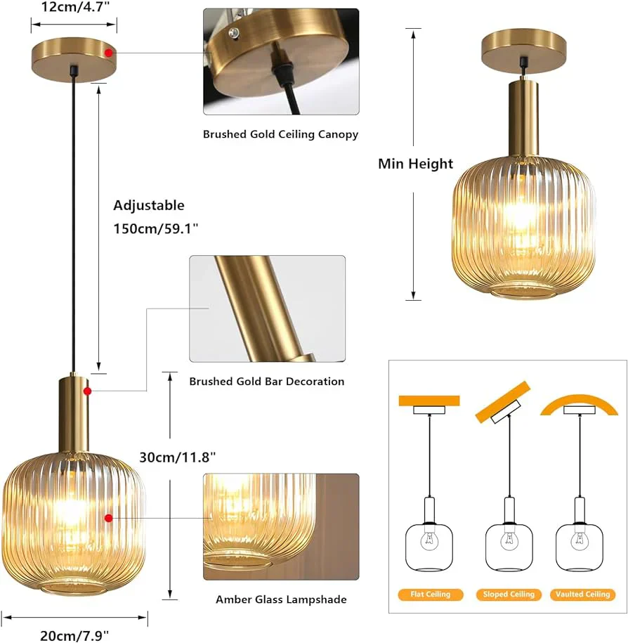 Amber Glass modern Ceiling Light - Image 4
