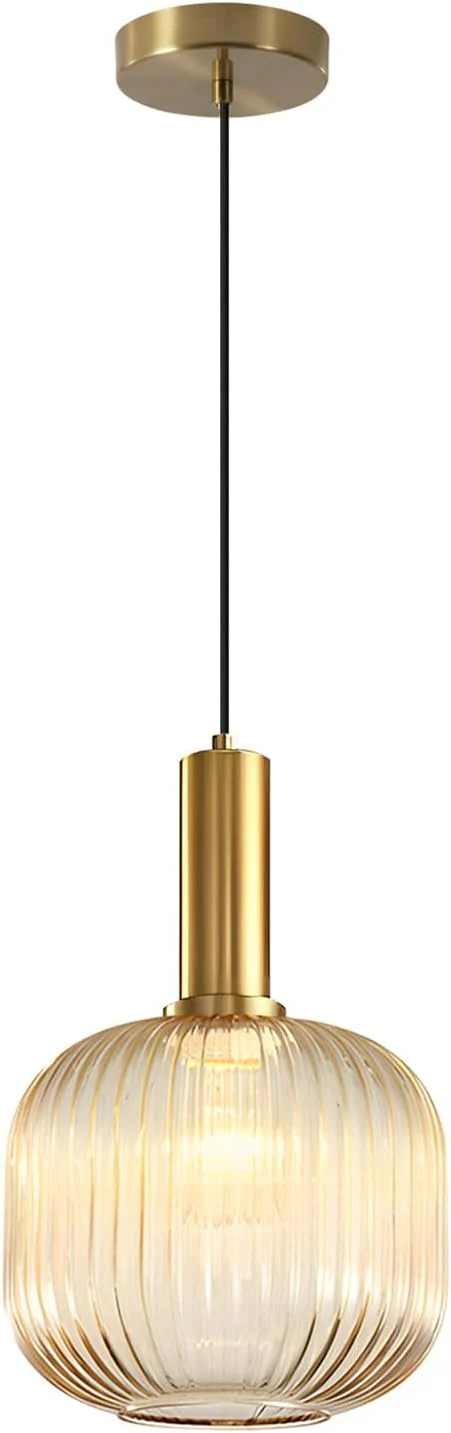 Amber Glass Pendant Light Antique Brass - Image 2