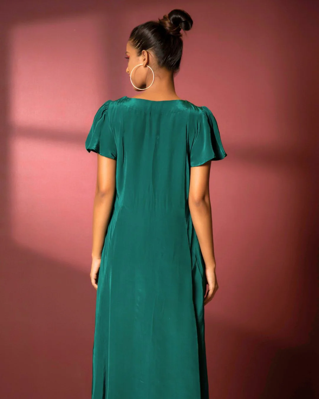 American Crepe A-Neckline Flare Midi Dress - Image 3
