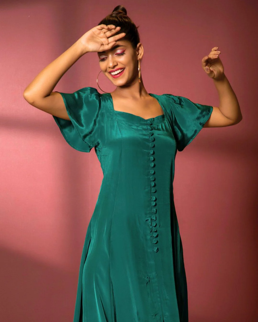 American Crepe A-Neckline Flare Midi Dress - Image 4