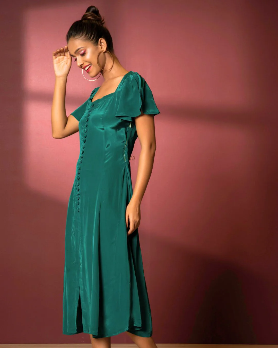 American Crepe A-Neckline Flare Midi Dress - Image 5