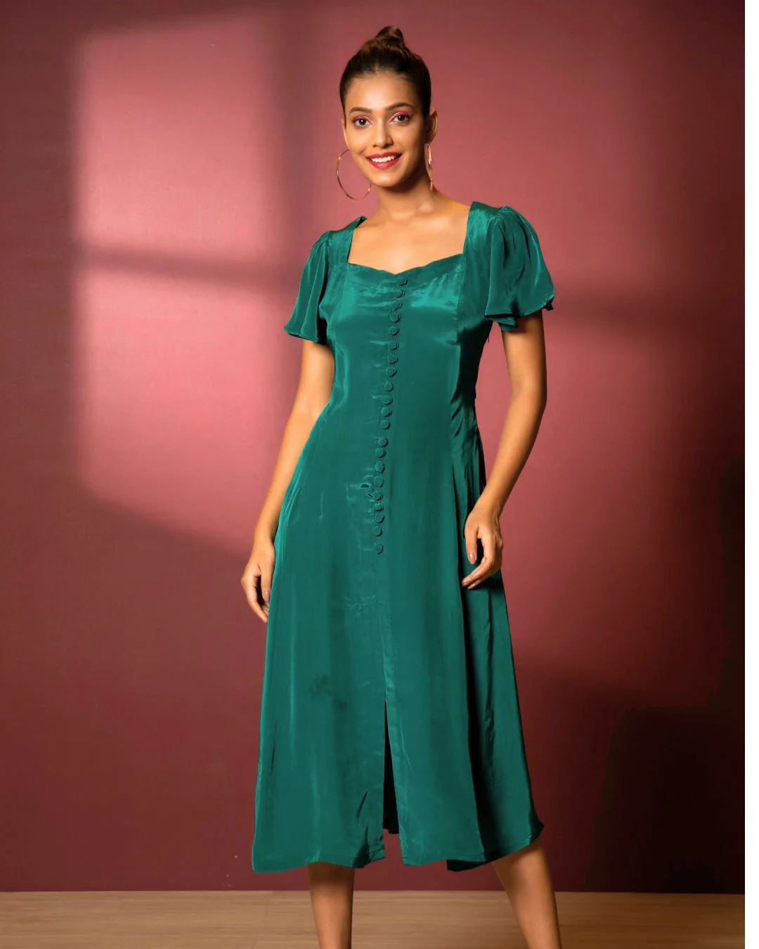American Crepe A-Neckline Flare Midi Dress - Image 6