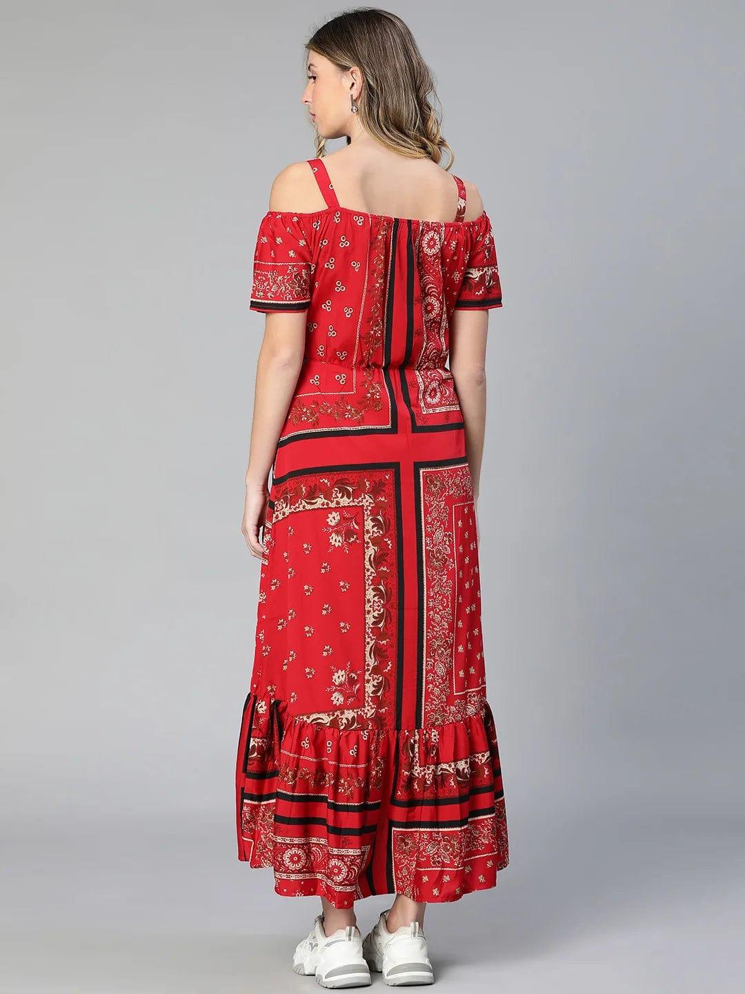 Amplified Red Floral Print Off-Shoulder Maternity Dress For Moms - Image 5