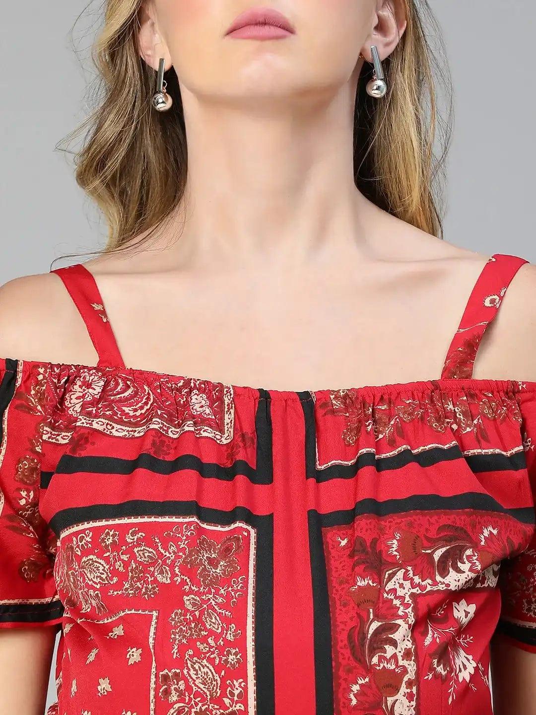 Amplified Red Floral Print Off-Shoulder Maternity Dress For Moms - Image 6