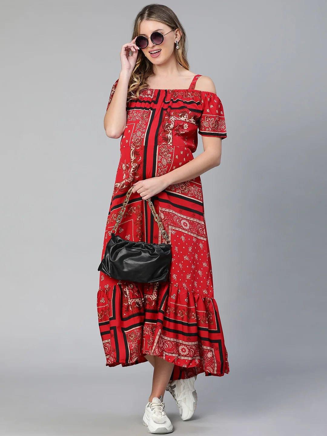 Amplified Red Floral Print Off-Shoulder Maternity Dress For Moms - Image 7