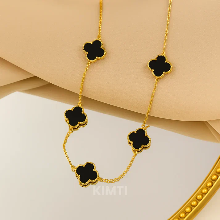 Anti Tarnish Black Flower Necklace
