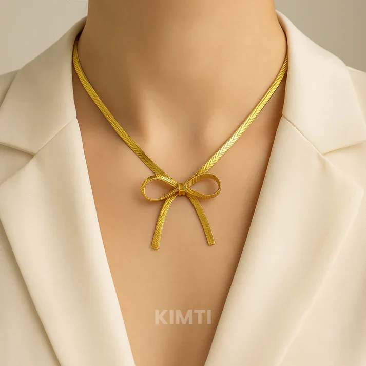 Anti Tarnish Bow Necklace - Image 3