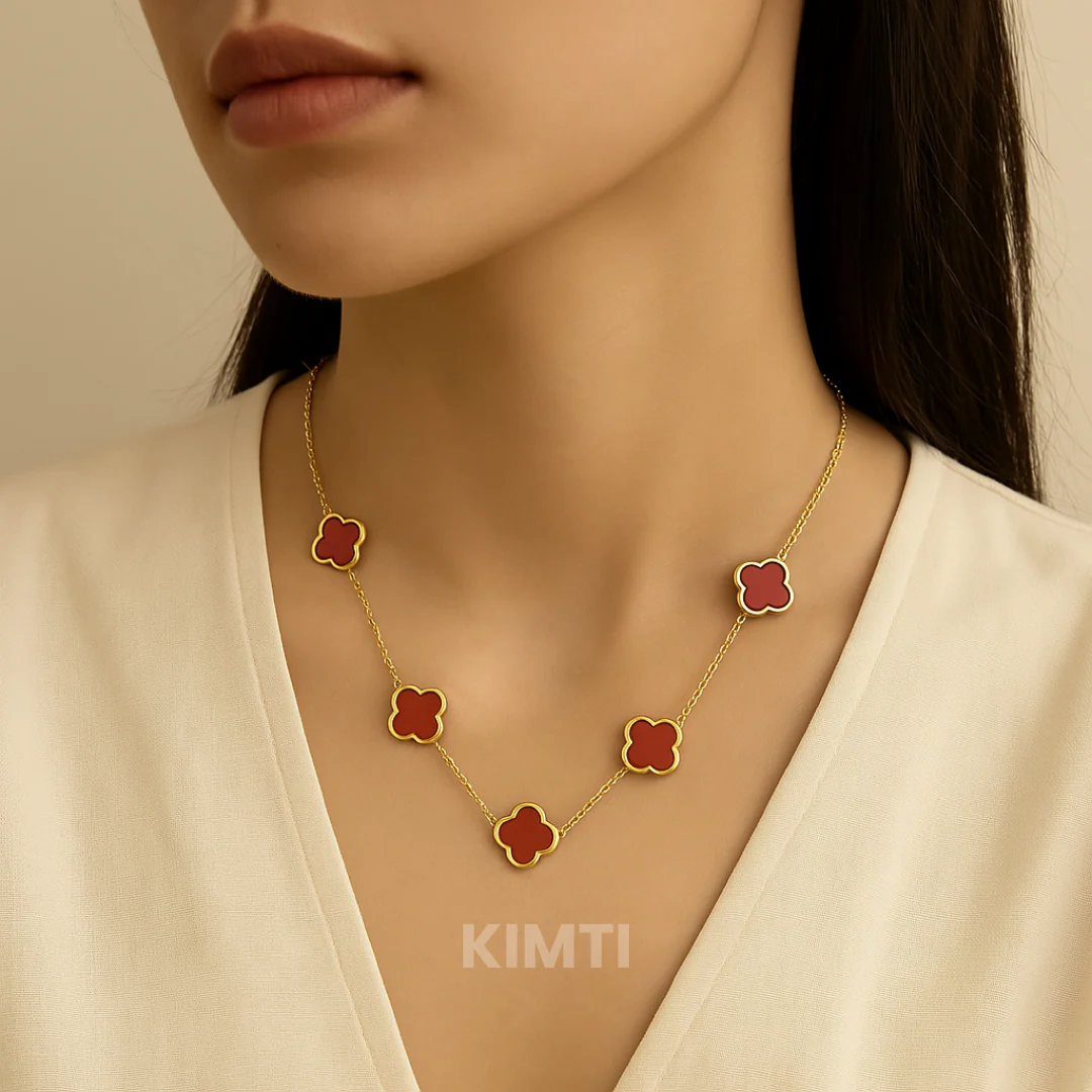 Anti Tarnish Red Flower Necklace - Image 2