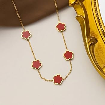 Anti Tarnish Red Flower Necklace - Image 3