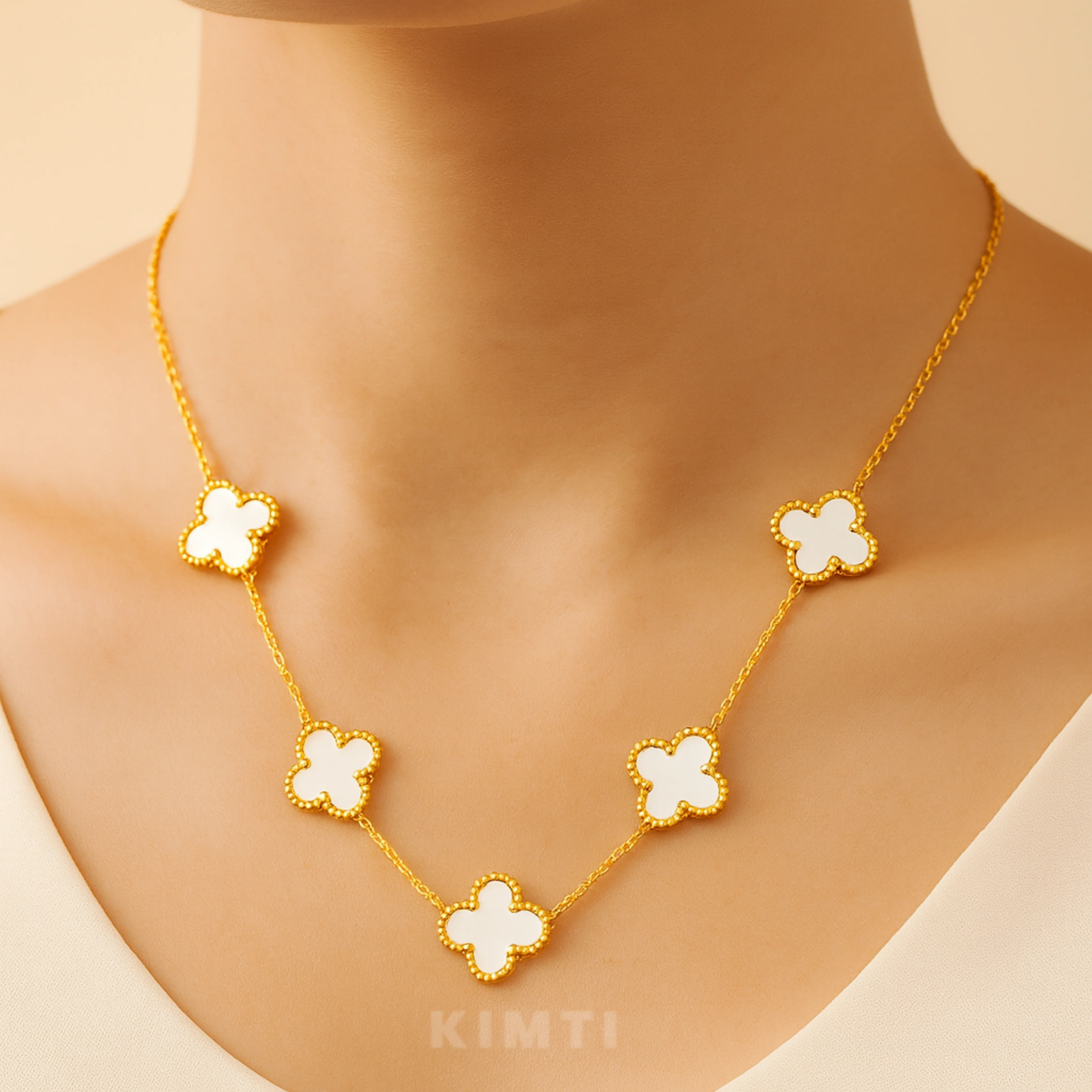 Anti-Tarnish White Petal Clover Necklace - Image 3