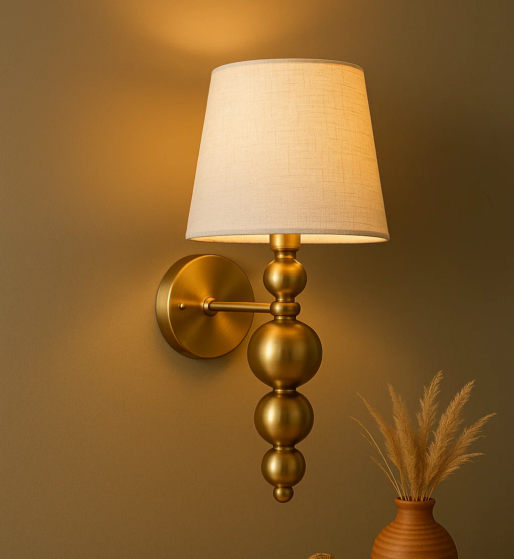 Antique Finish Wall Lamp with Off White Cotton Fabric Shade - Image 3