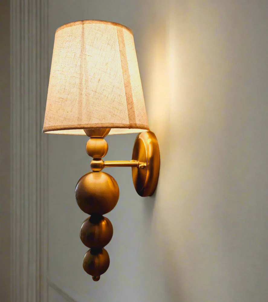 Antique Finish Wall Lamp with Off White Cotton Fabric Shade - Image 4
