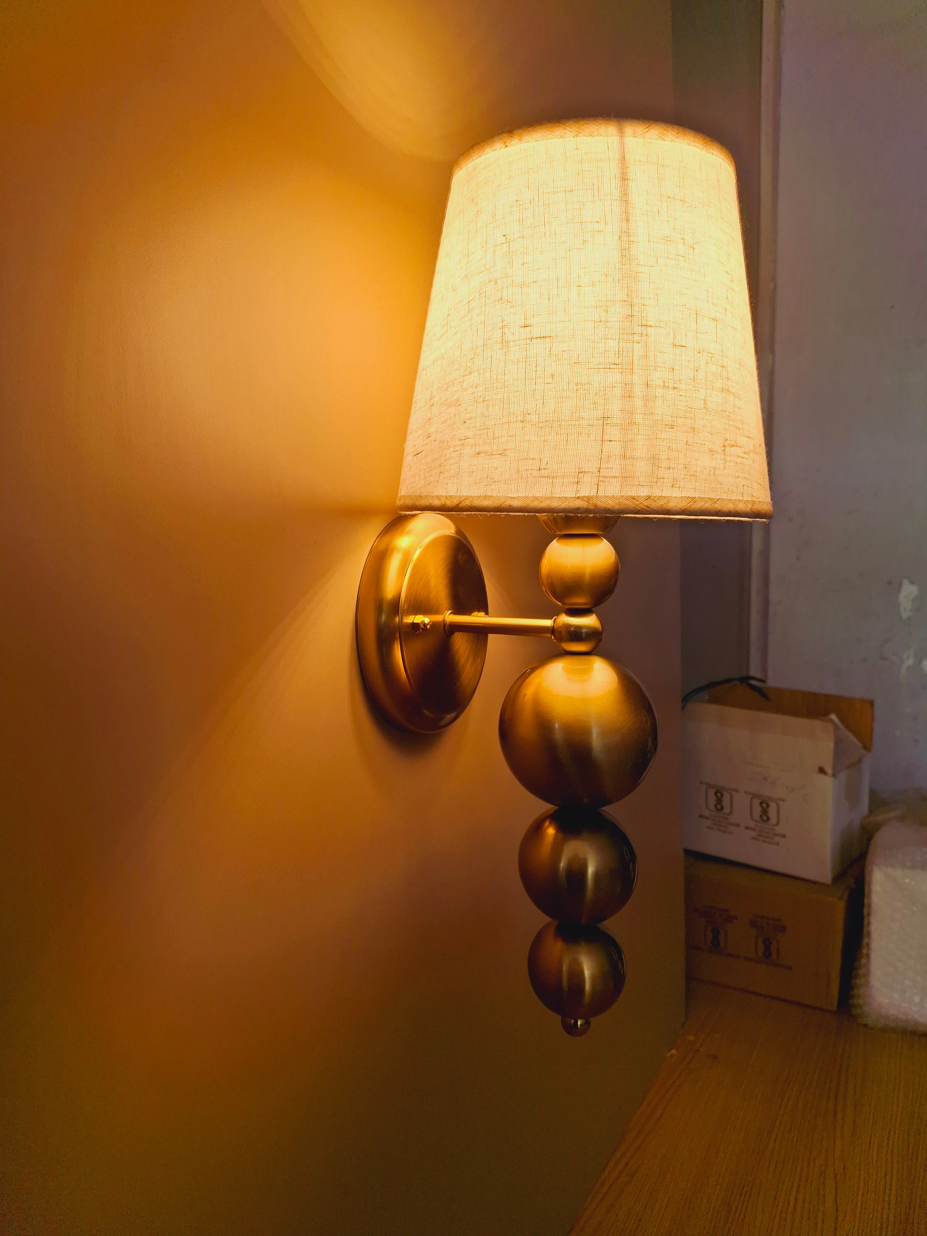 Antique Finish Wall Lamp with Off White Cotton Fabric Shade - Image 5