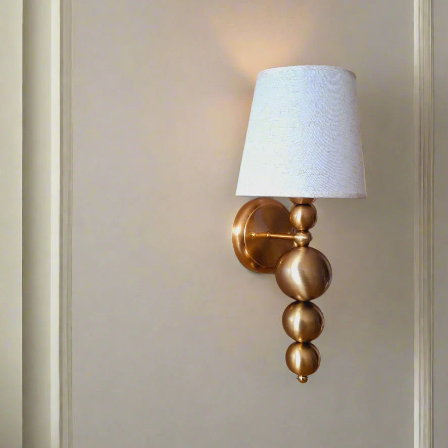 Antique Finish Wall Lamp with Off White Cotton Fabric Shade - Image 7