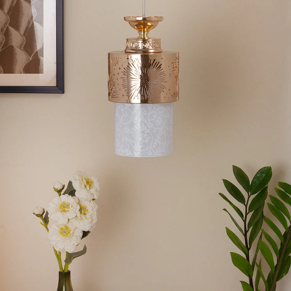 Antique Metal Glass Metal Pendant Light - Image 7