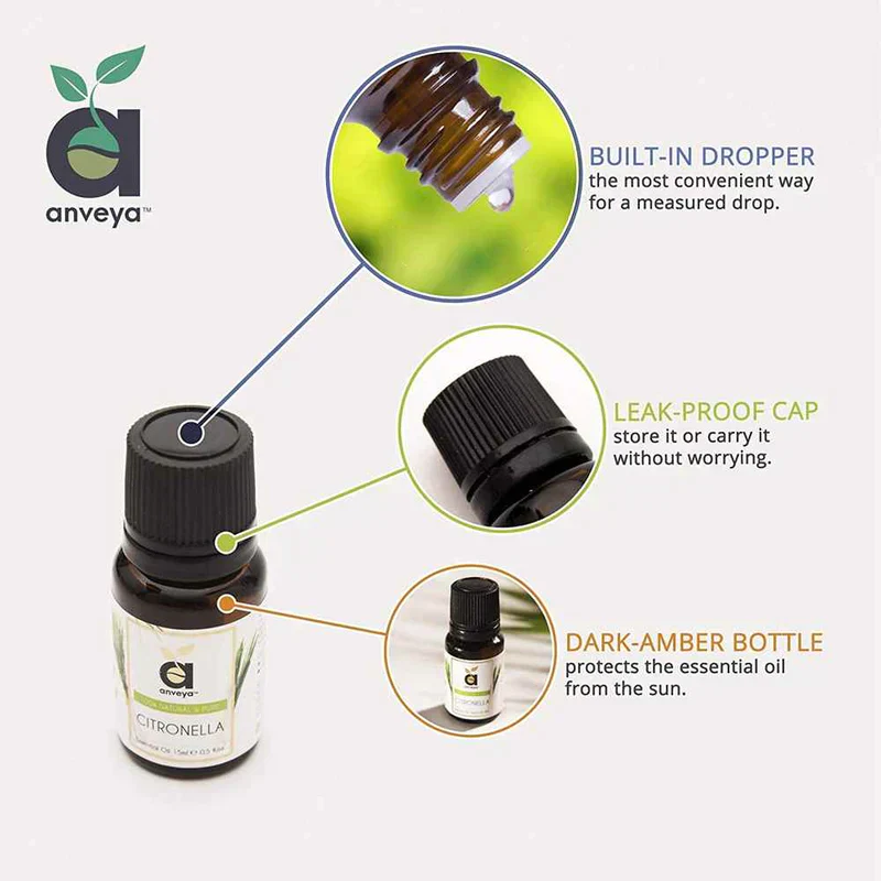 Anveya Citronella Oil, 100% Pure, 15ml, For Hair, Skin, Mosquito Repellent & Refreshing Aroma - Image 7