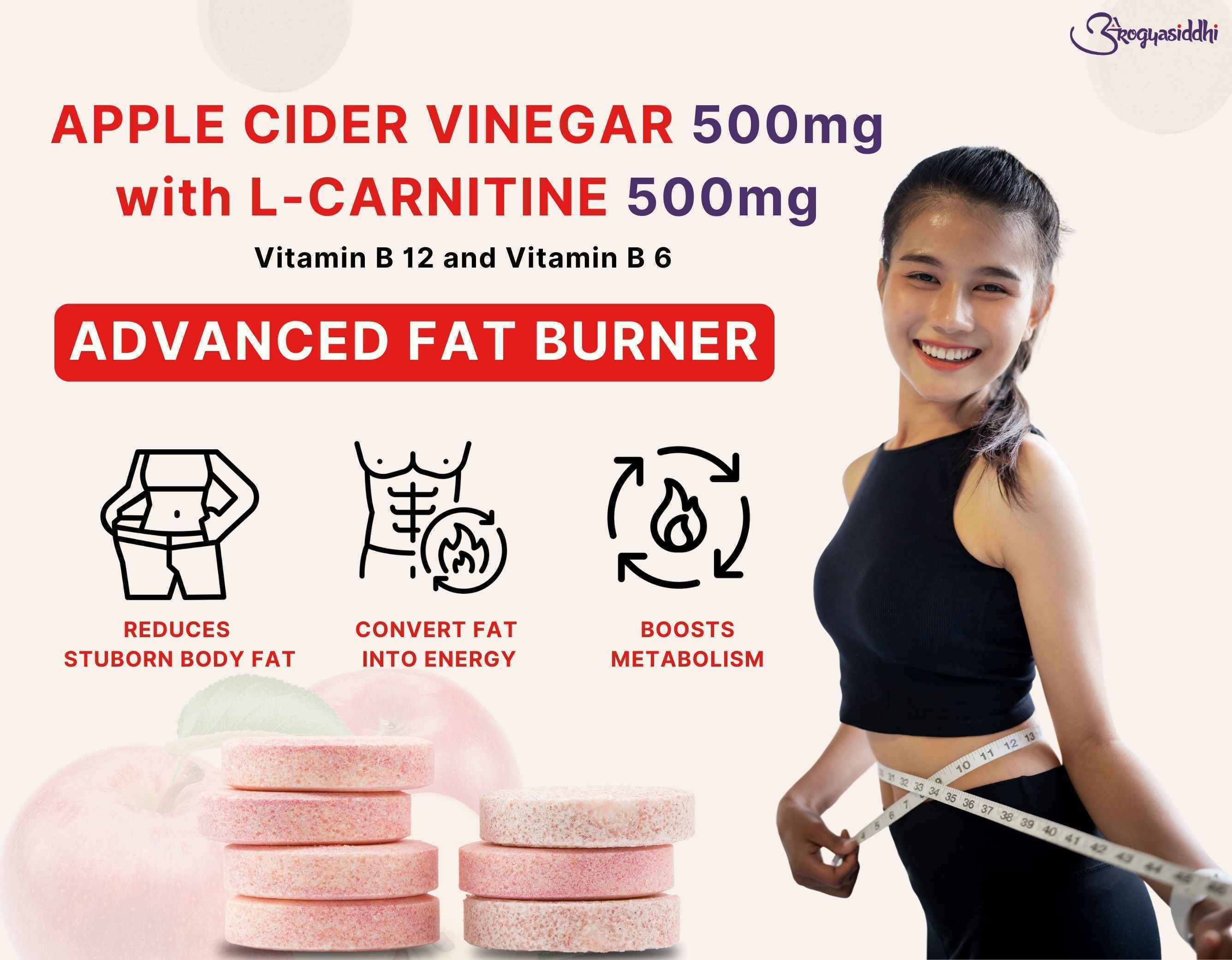 Apple Cider Vinegar Fat Burner 500mg & L-Carnitine 500mg - 90 Effervescent Tablets - Image 3