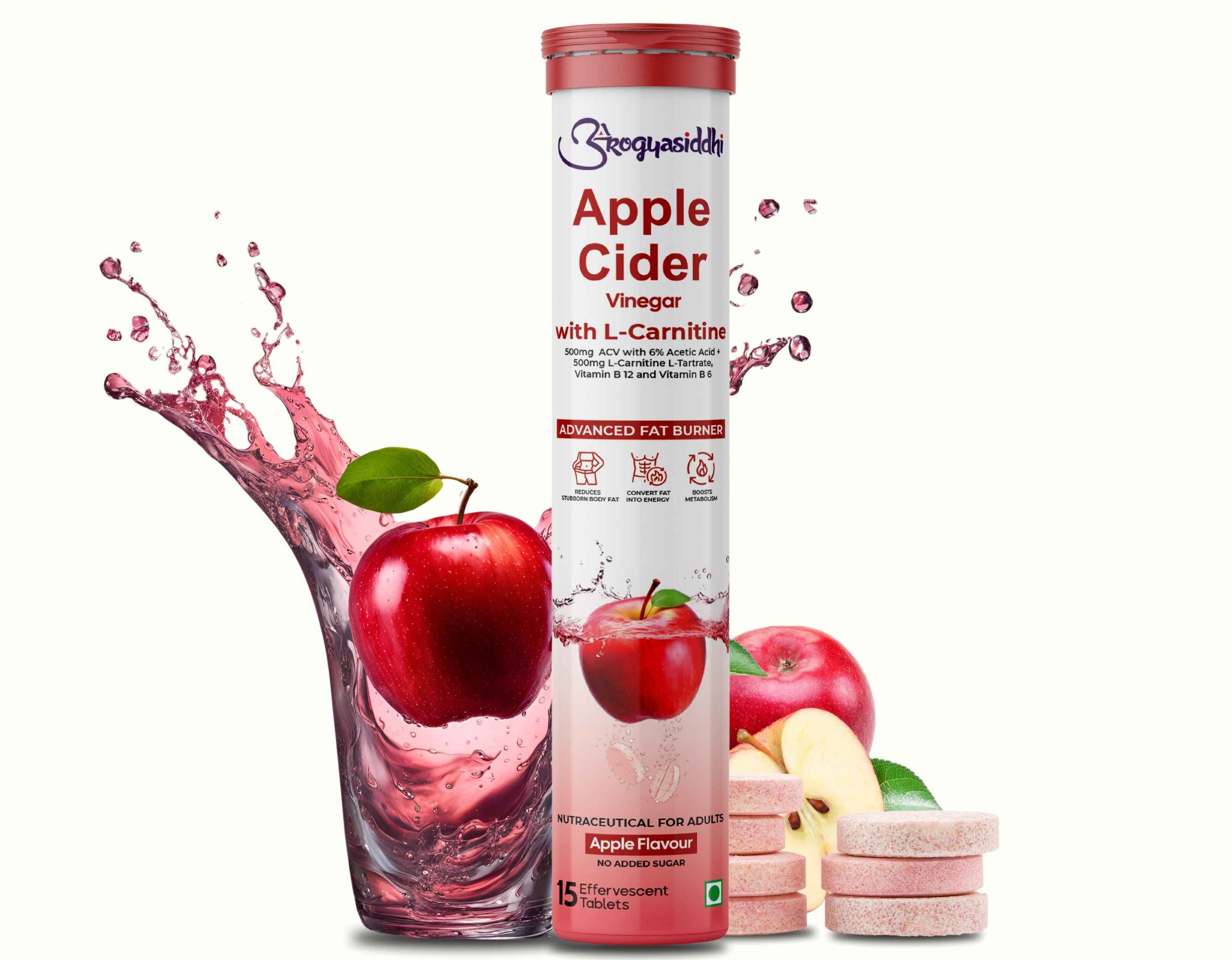 Apple Cider Vinegar Fat Burner 500mg with L-Carnitine 500mg - 15 Effervescent Tablets