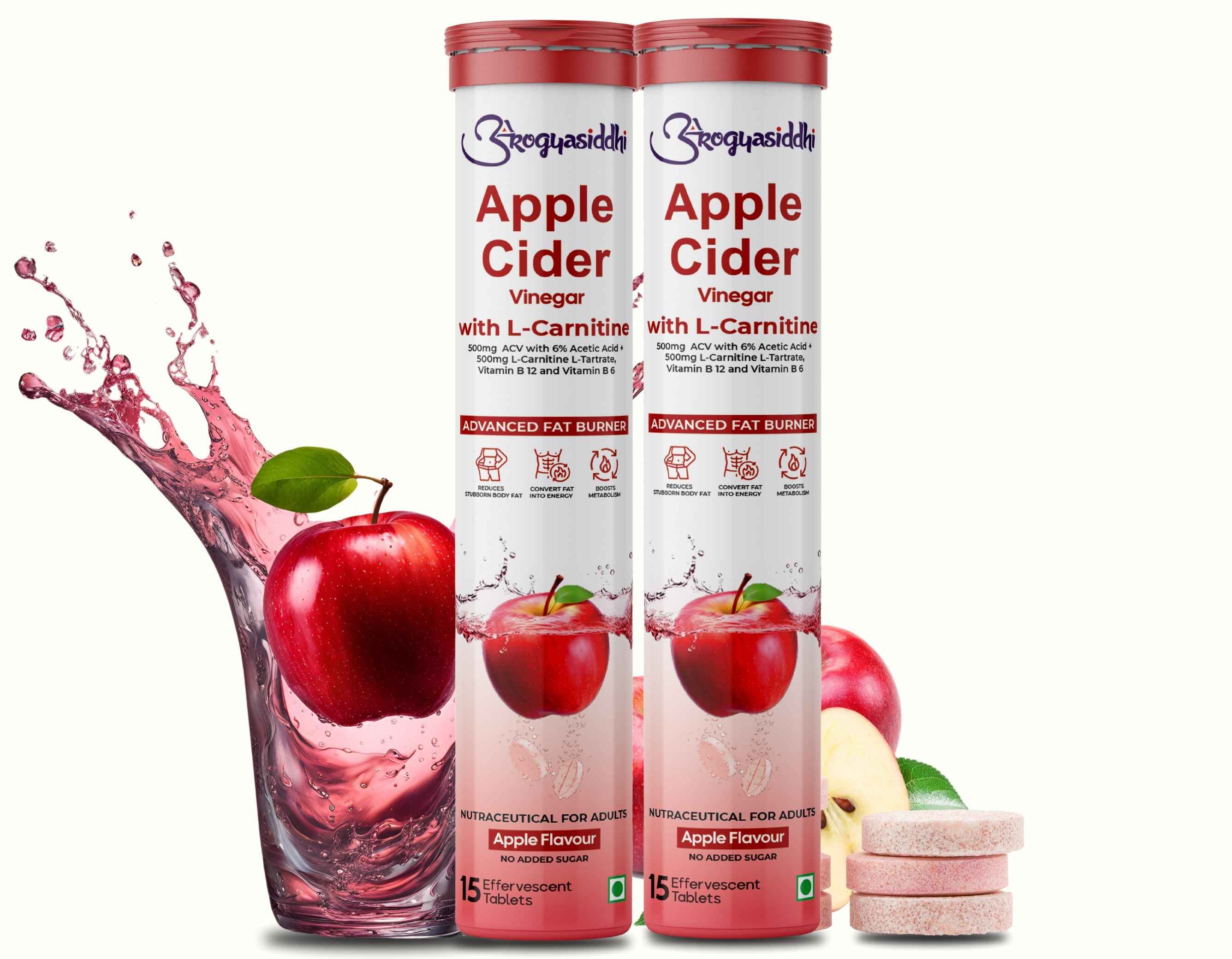 Apple Cider Vinegar Fat Burner 500mg with L-Carnitine 500mg - Advanced 30 Effervescent Tablets