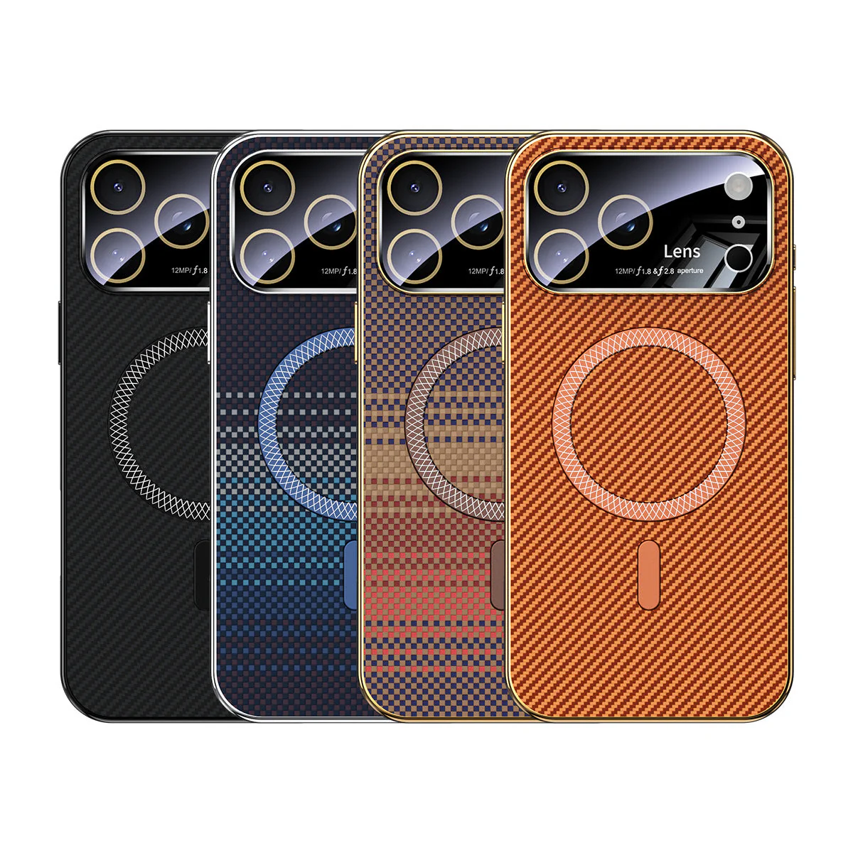 Apple Iphone Cover with Kevlar Pattern With Electroplated Soft Frame Magnetic Cover