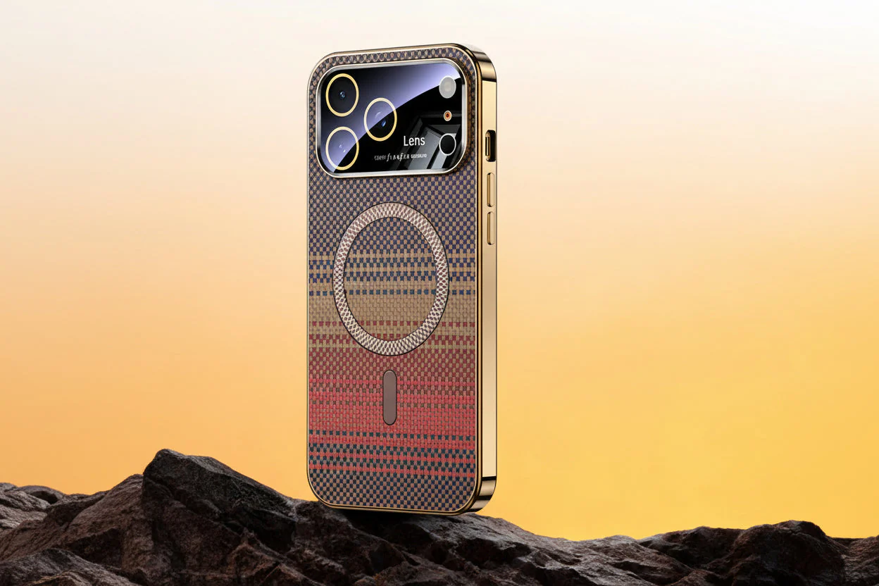 Apple Iphone Cover with Kevlar Pattern With Electroplated Soft Frame Magnetic Cover - Image 6