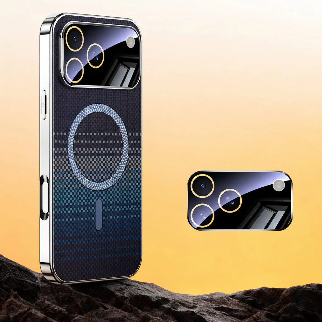 Apple Iphone Cover with Kevlar Pattern With Electroplated Soft Frame Magnetic Cover - Image 7