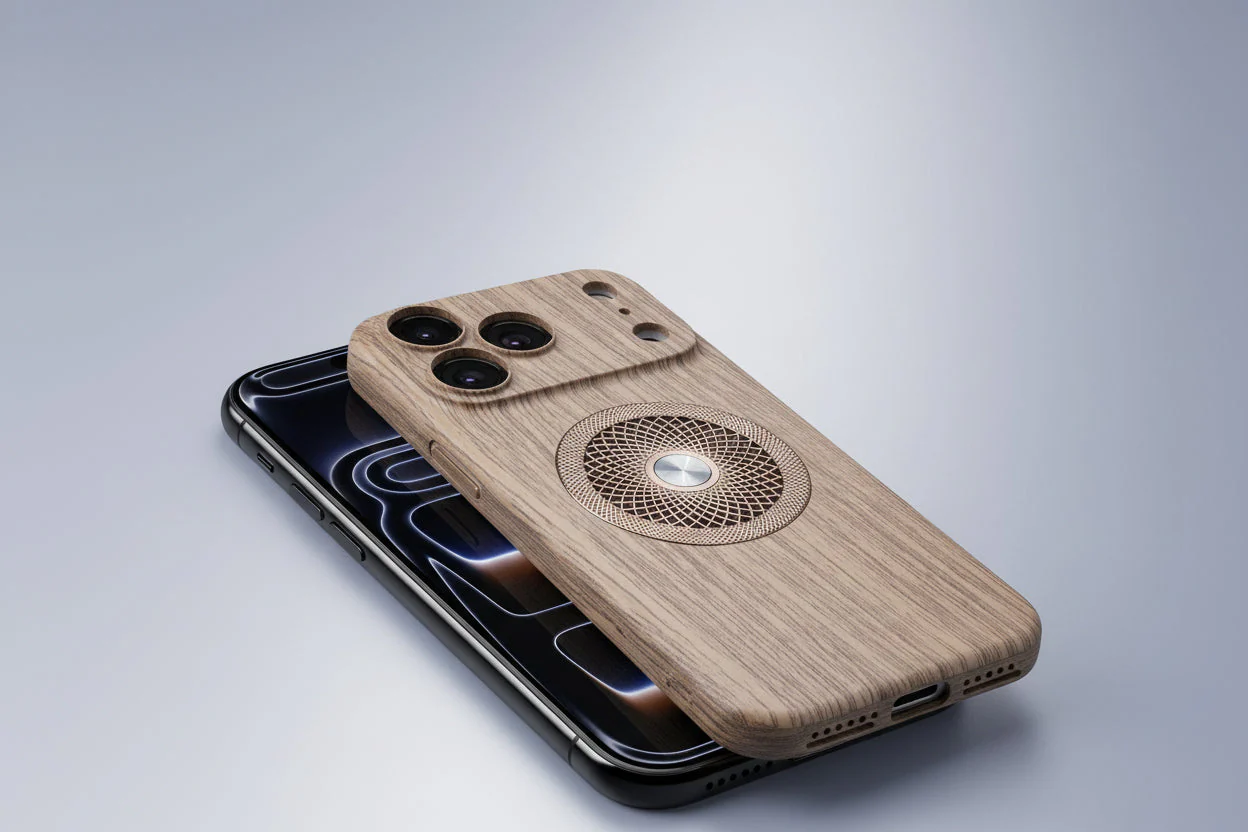 Apple Iphone Cover with Wood Grain Magnetic Suction Cut out hard shell - Image 5