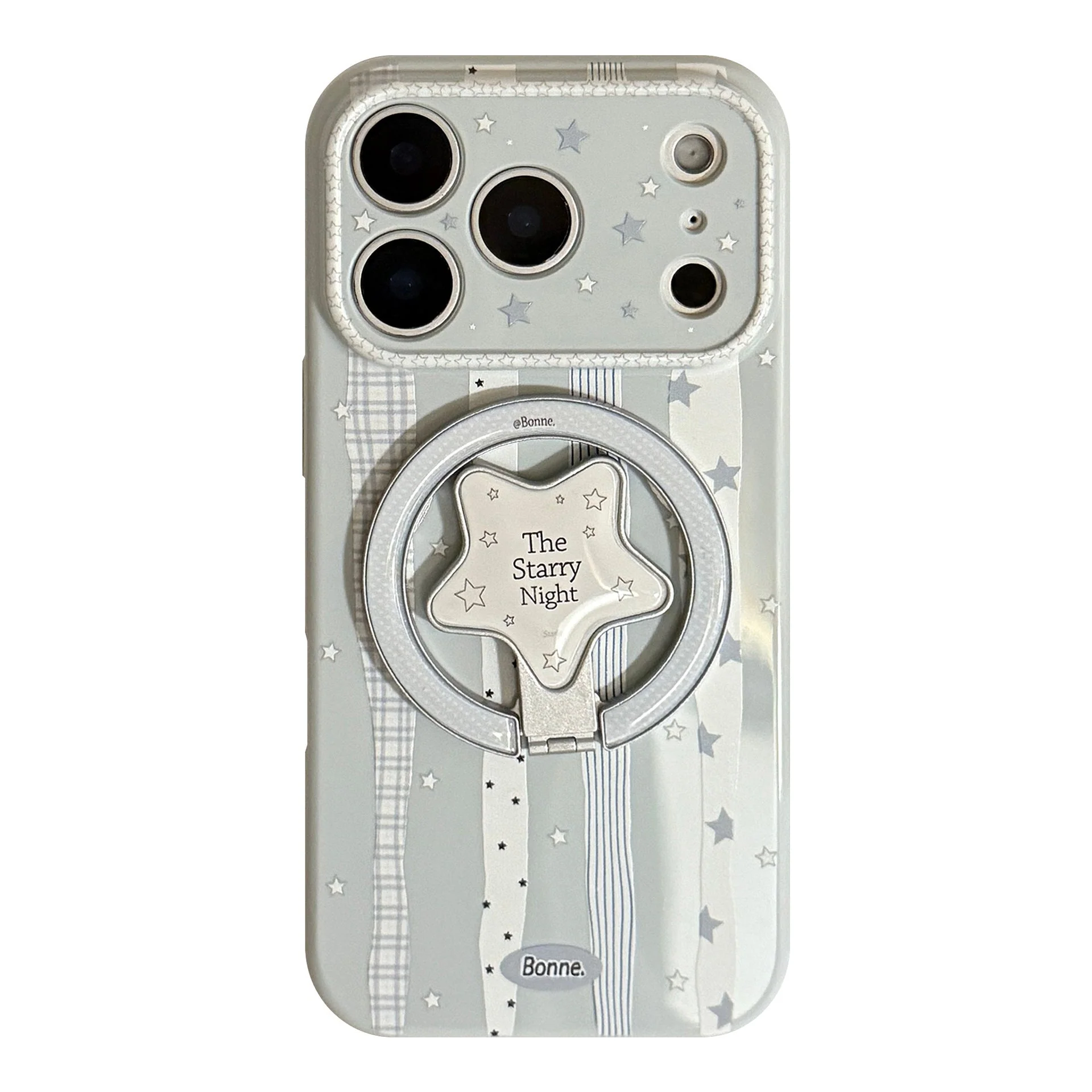Apple Iphone Cream Blue Star Suitable case with Striped Magnetic Stand ( Exclusive )