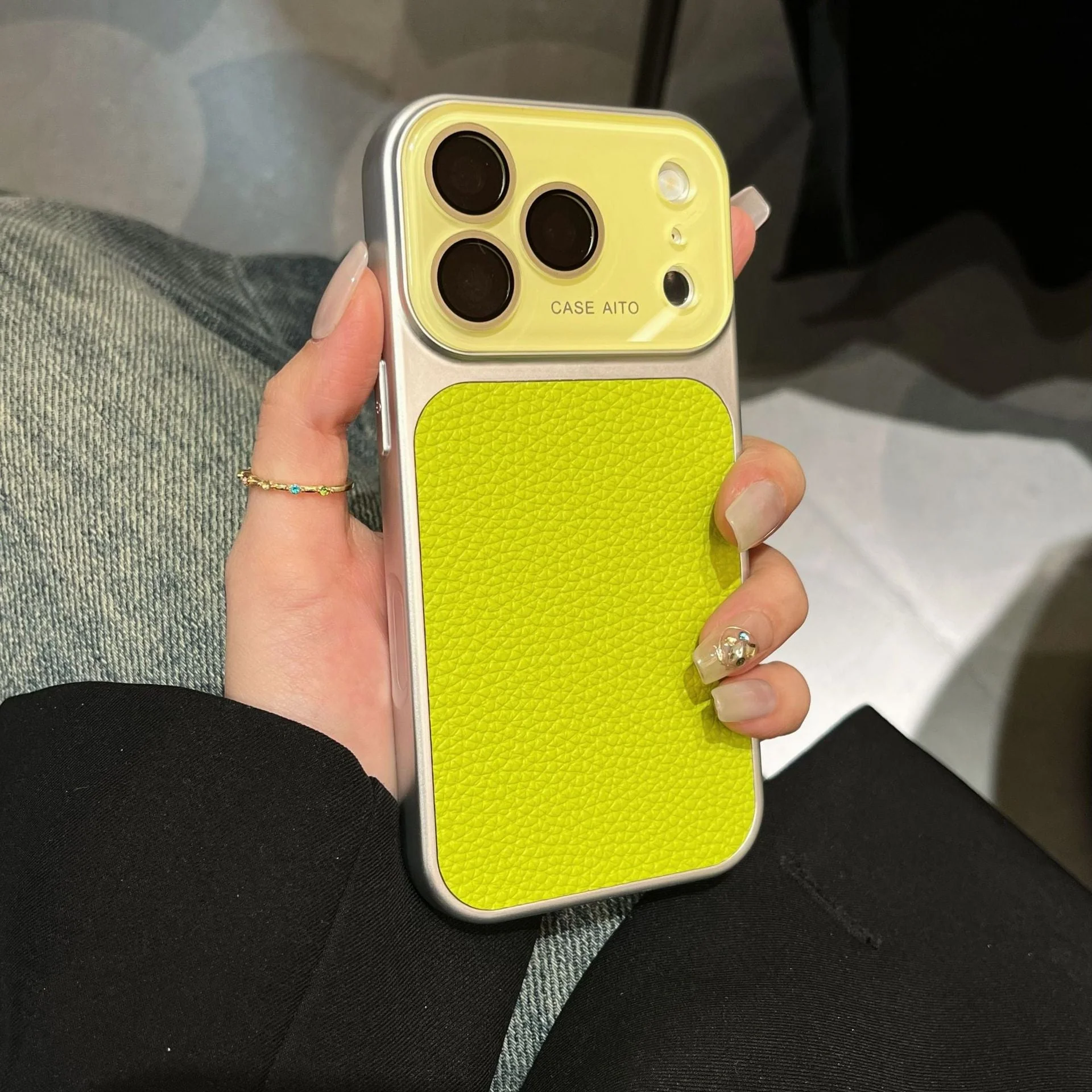 Apple Iphone New Large View Max Lychee Leather Textured Phone case