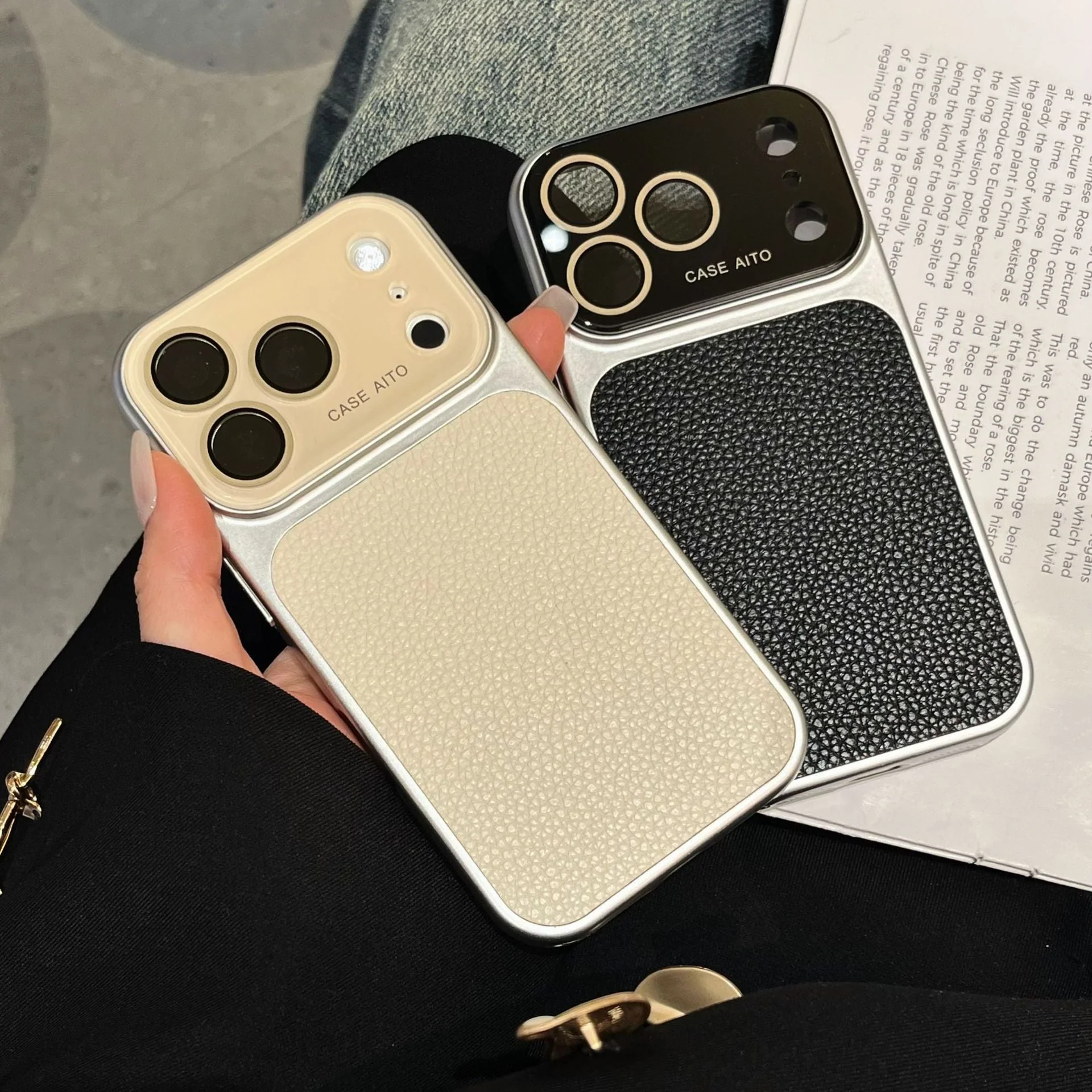 Apple Iphone New Large View Max Lychee Leather Textured Phone case - Image 16