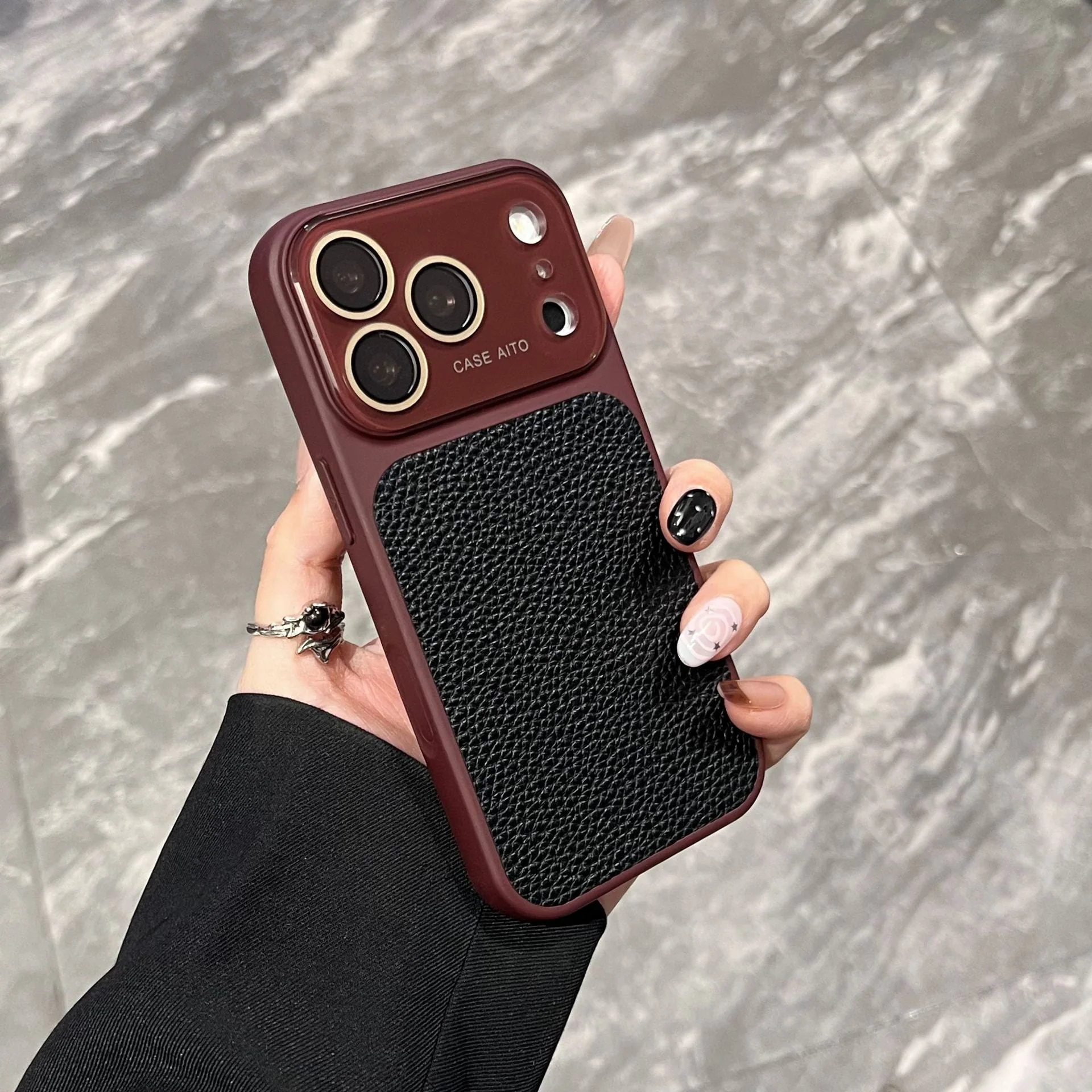 Apple Iphone New Large View Max Lychee Leather Textured Phone case - Image 9