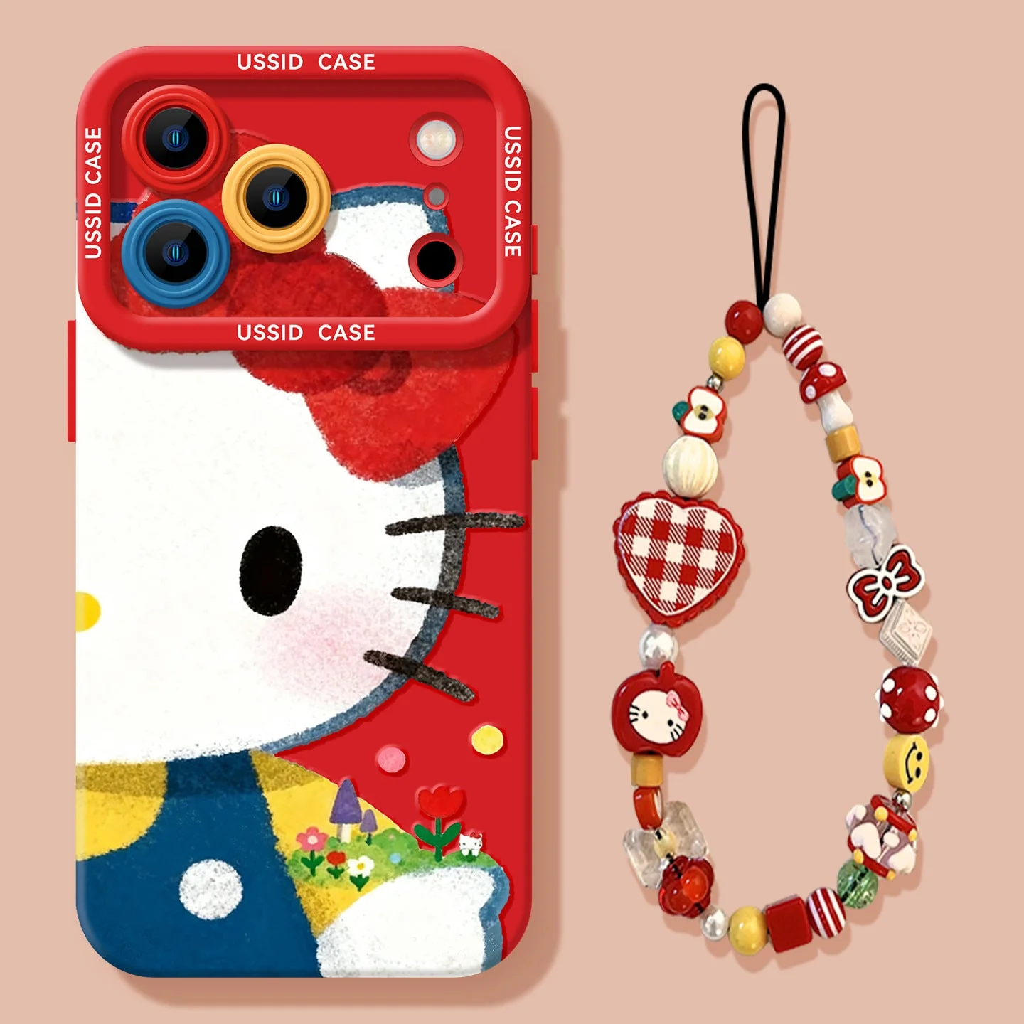 Apple Iphone New Year Big Face Cat for Girls Soft Case + Same style Hanging Chain - Image 6