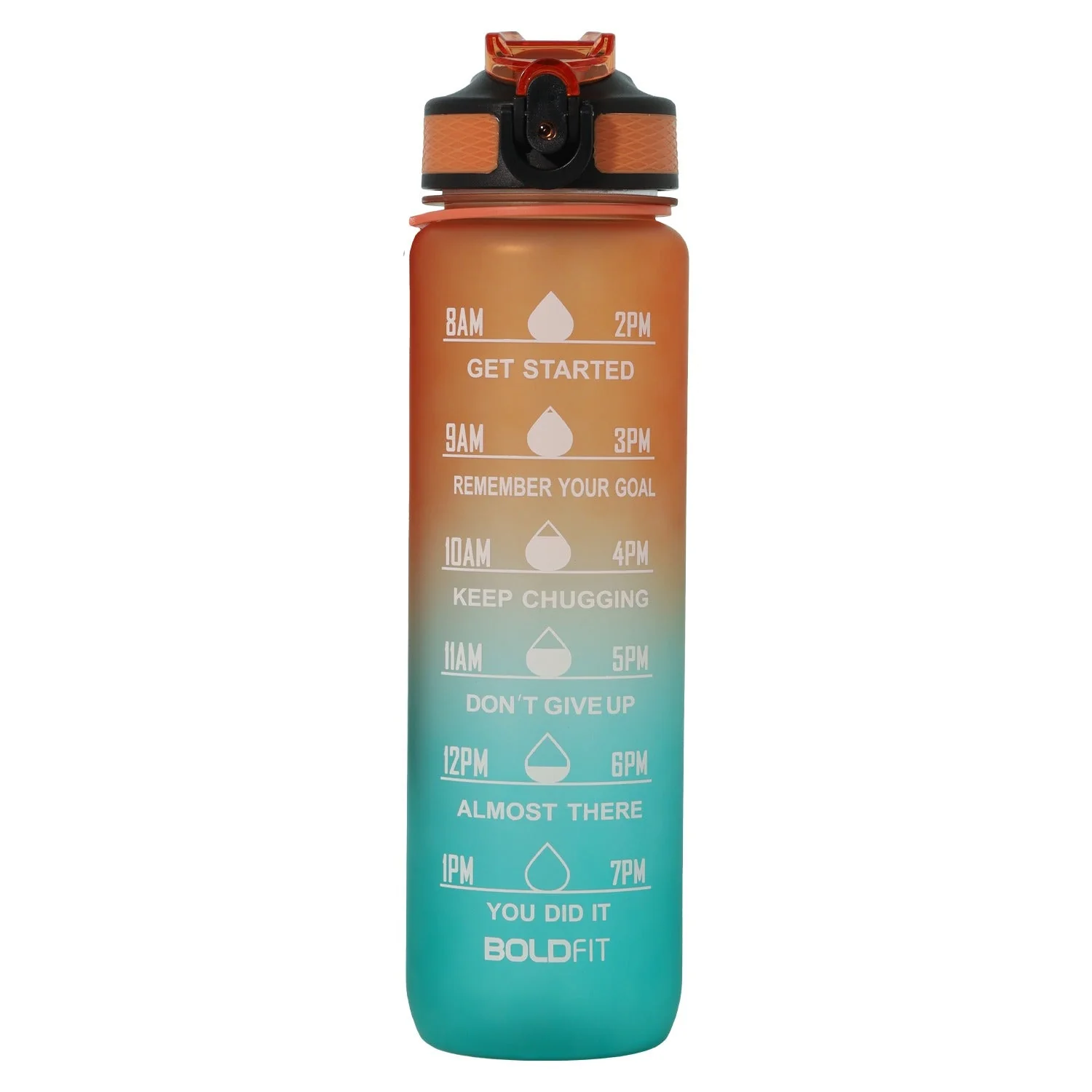 Aqua Motivational Bottle 1 Litre - Teal Orange