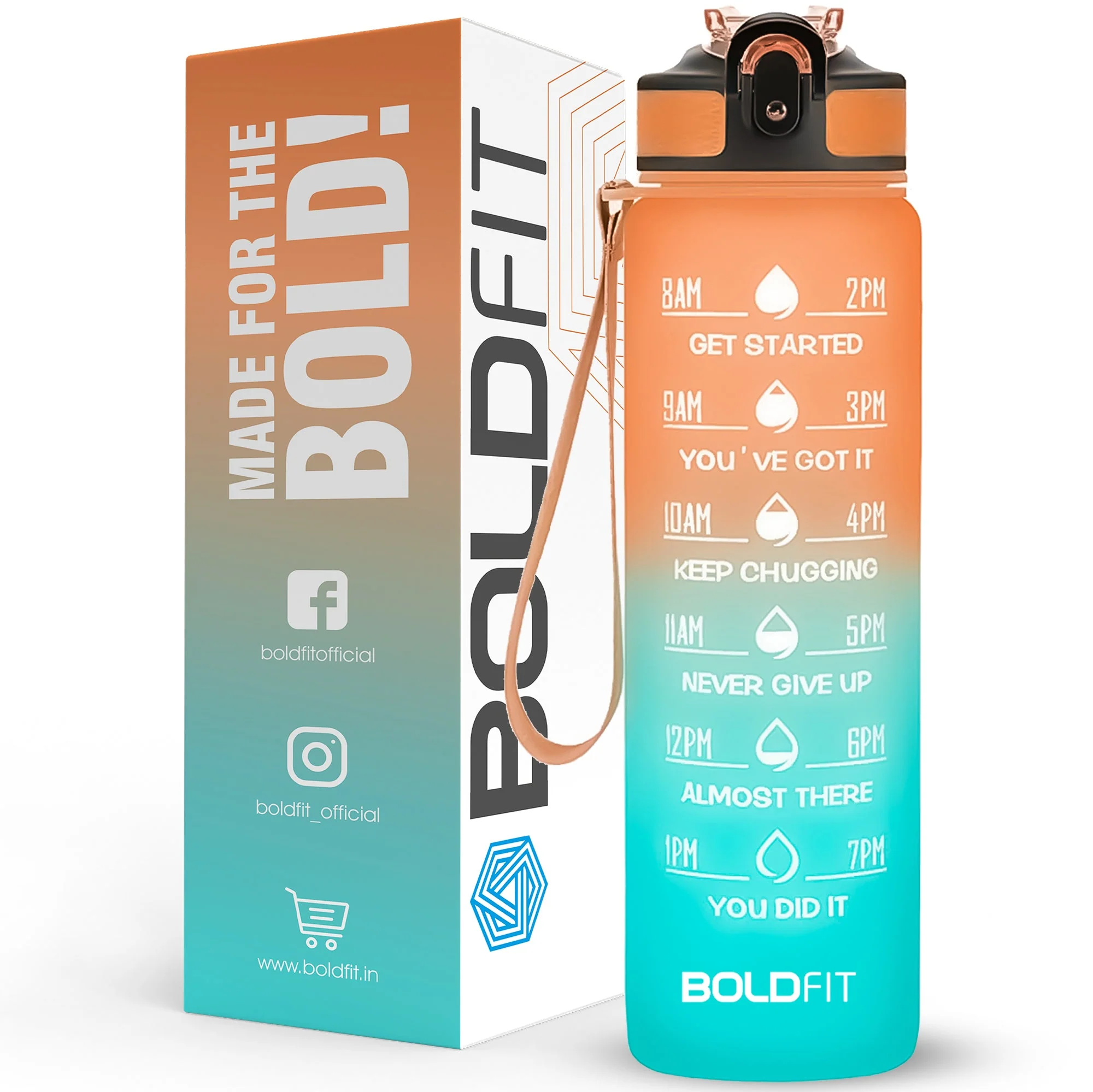 Aqua Motivational Bottle 1 Litre - Teal Orange - Image 2