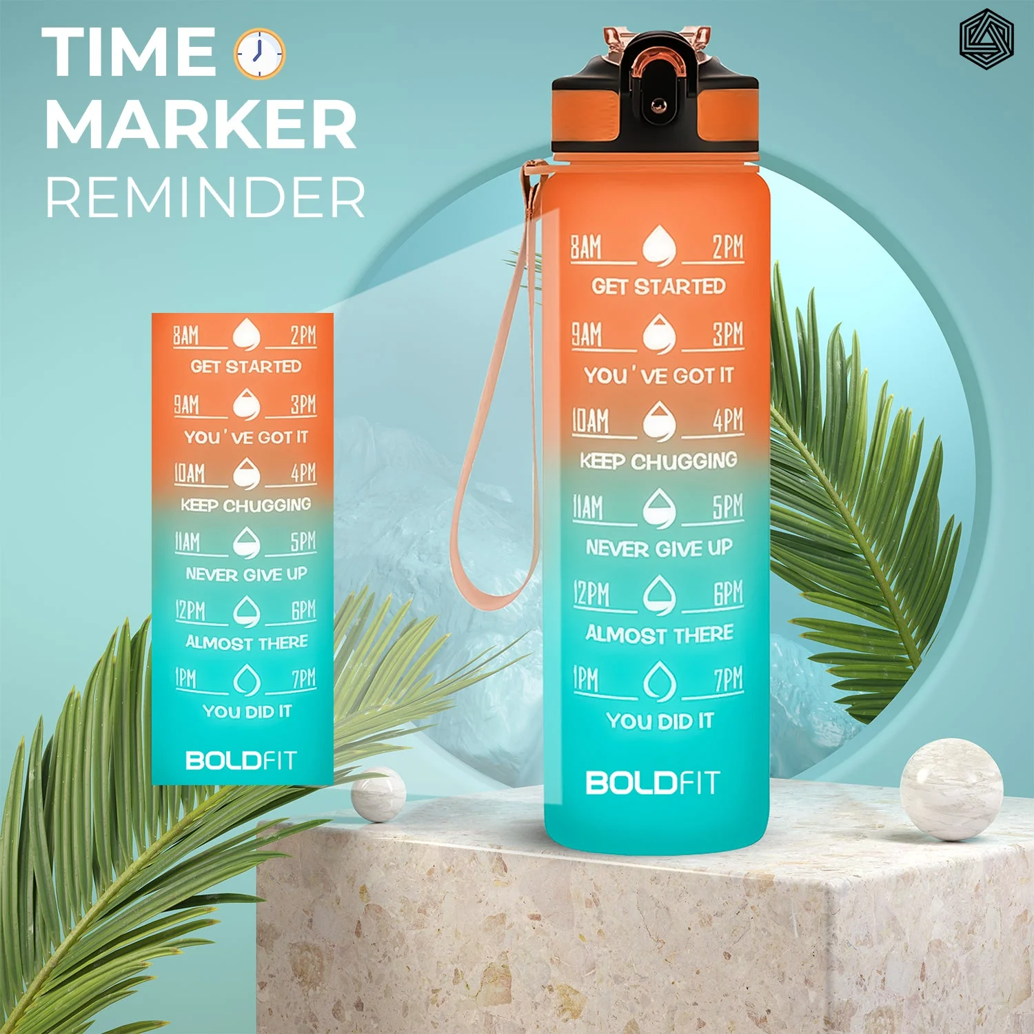 Aqua Motivational Bottle 1 Litre - Teal Orange - Image 4