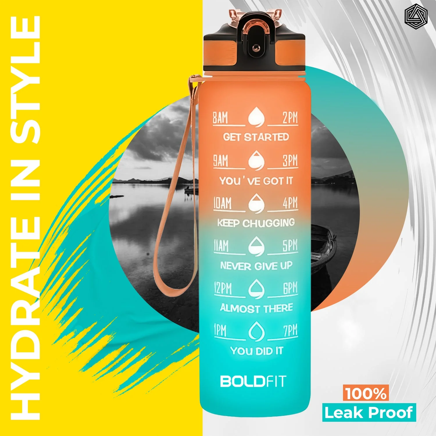 Aqua Motivational Bottle 1 Litre - Teal Orange - Image 6
