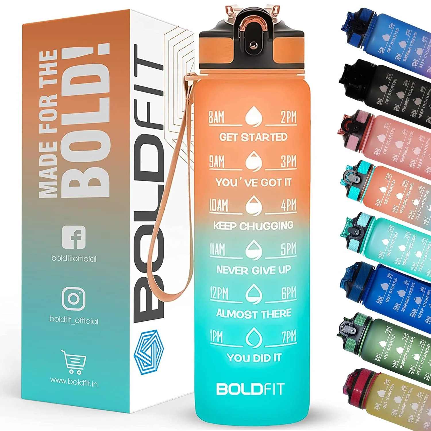 Aqua Motivational Bottle 1 Litre - Teal Orange - Image 8