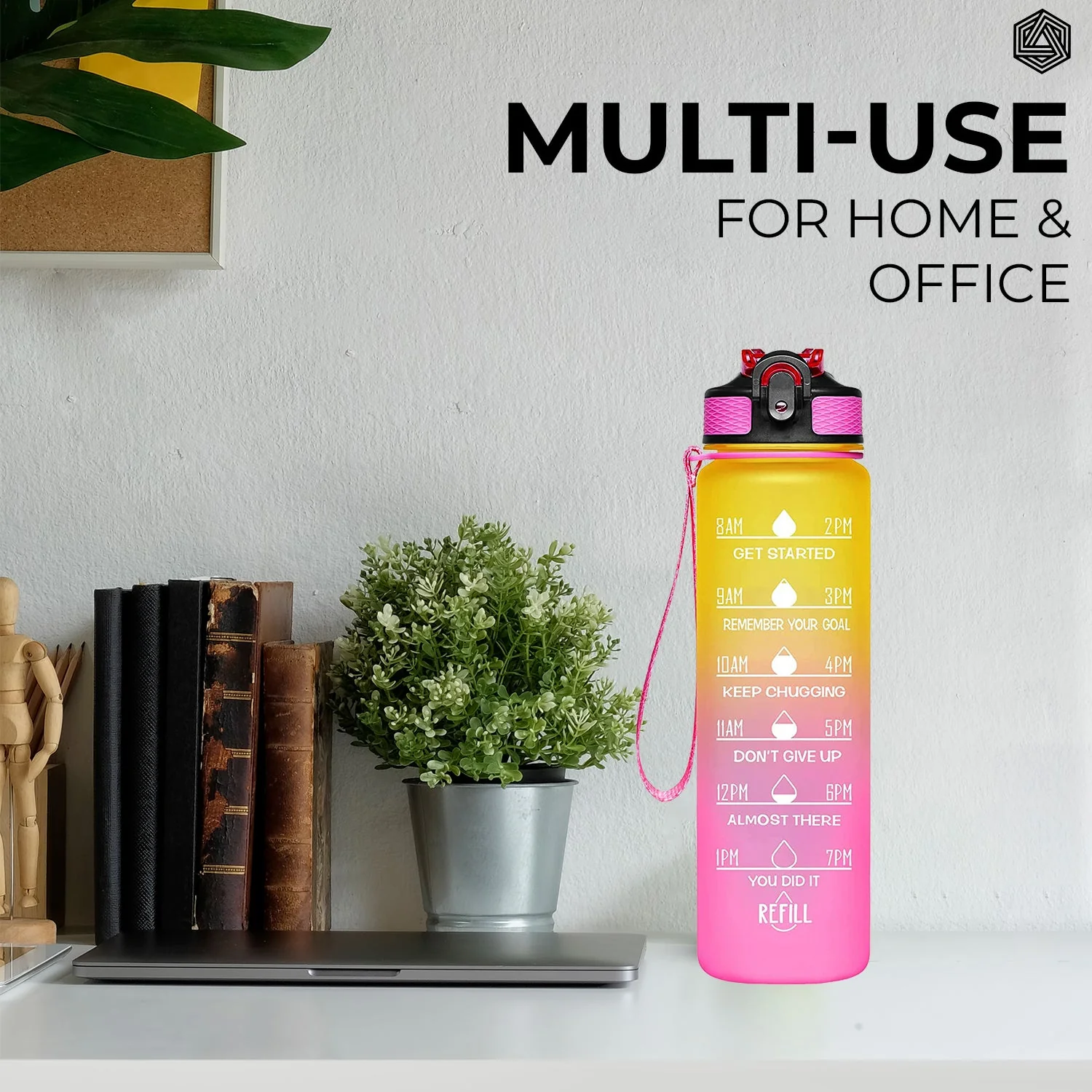 Aqua Motivational Bottle Yellow Pink - 1L - Image 4