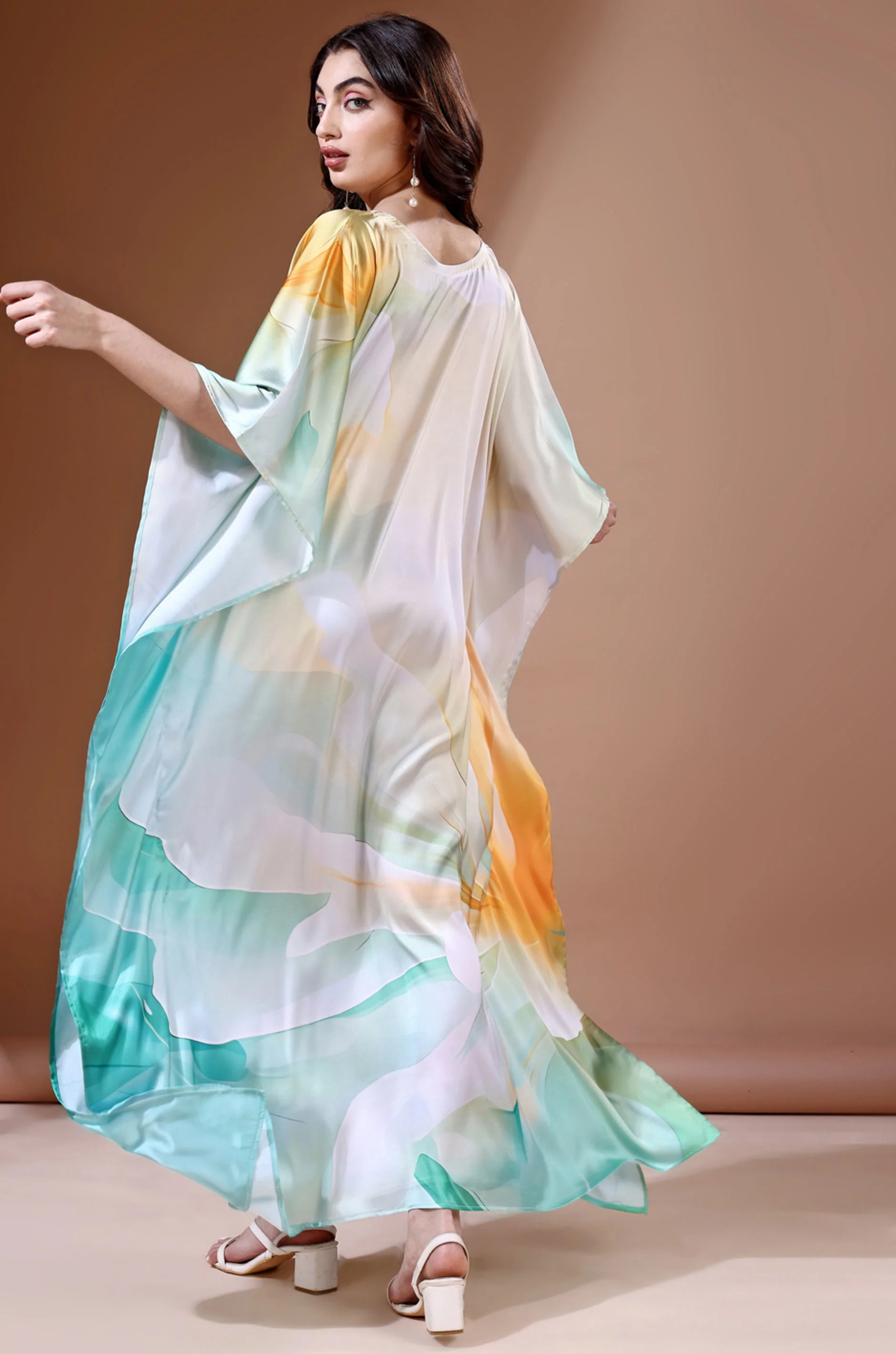 Aqua Waves Soft Satin Kaftan With Digital Print - Image 2