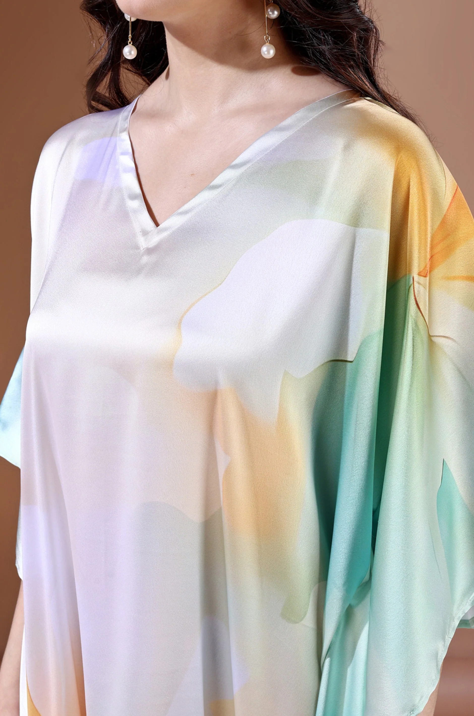 Aqua Waves Soft Satin Kaftan With Digital Print - Image 3