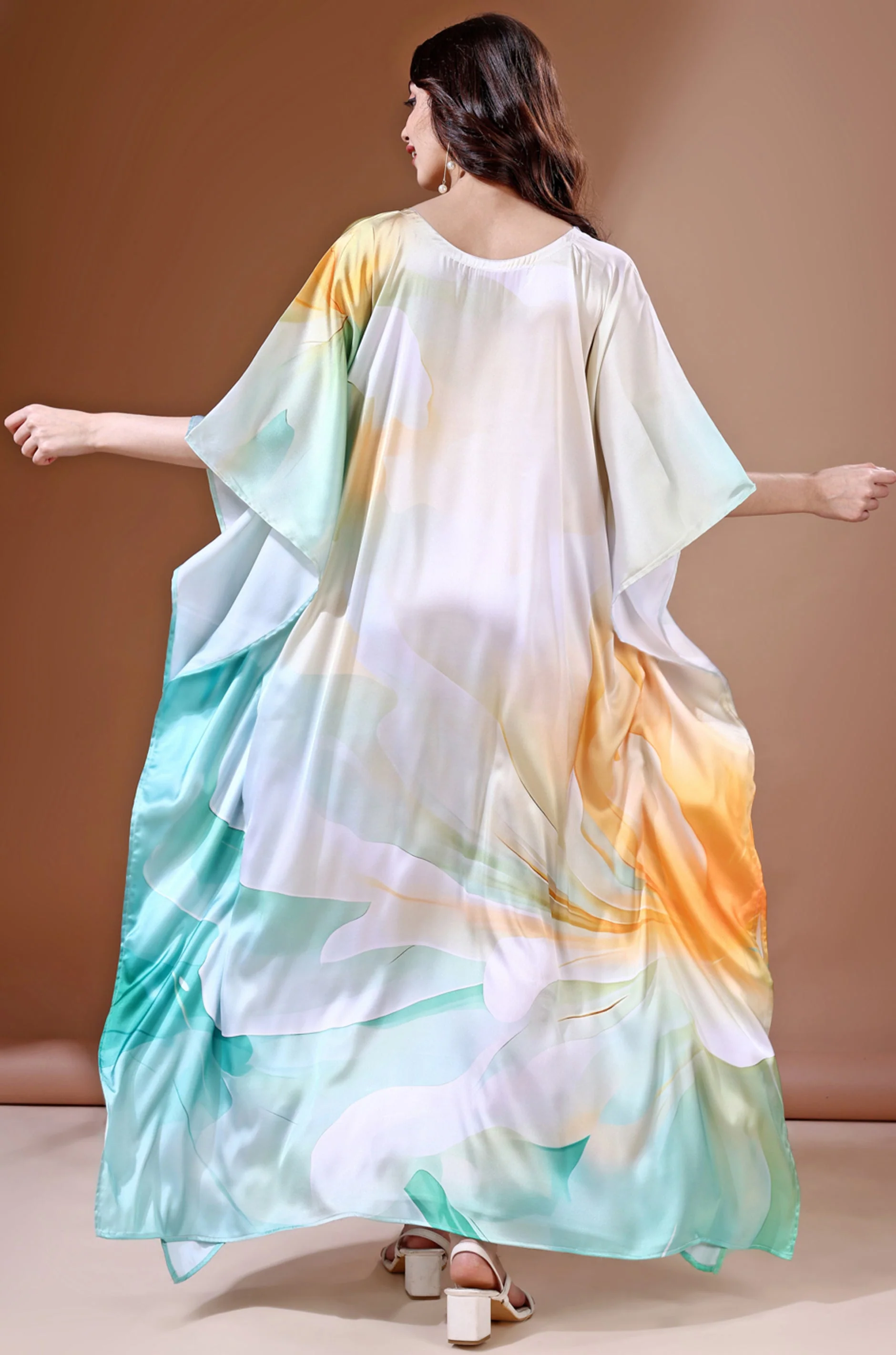 Aqua Waves Soft Satin Kaftan With Digital Print - Image 5