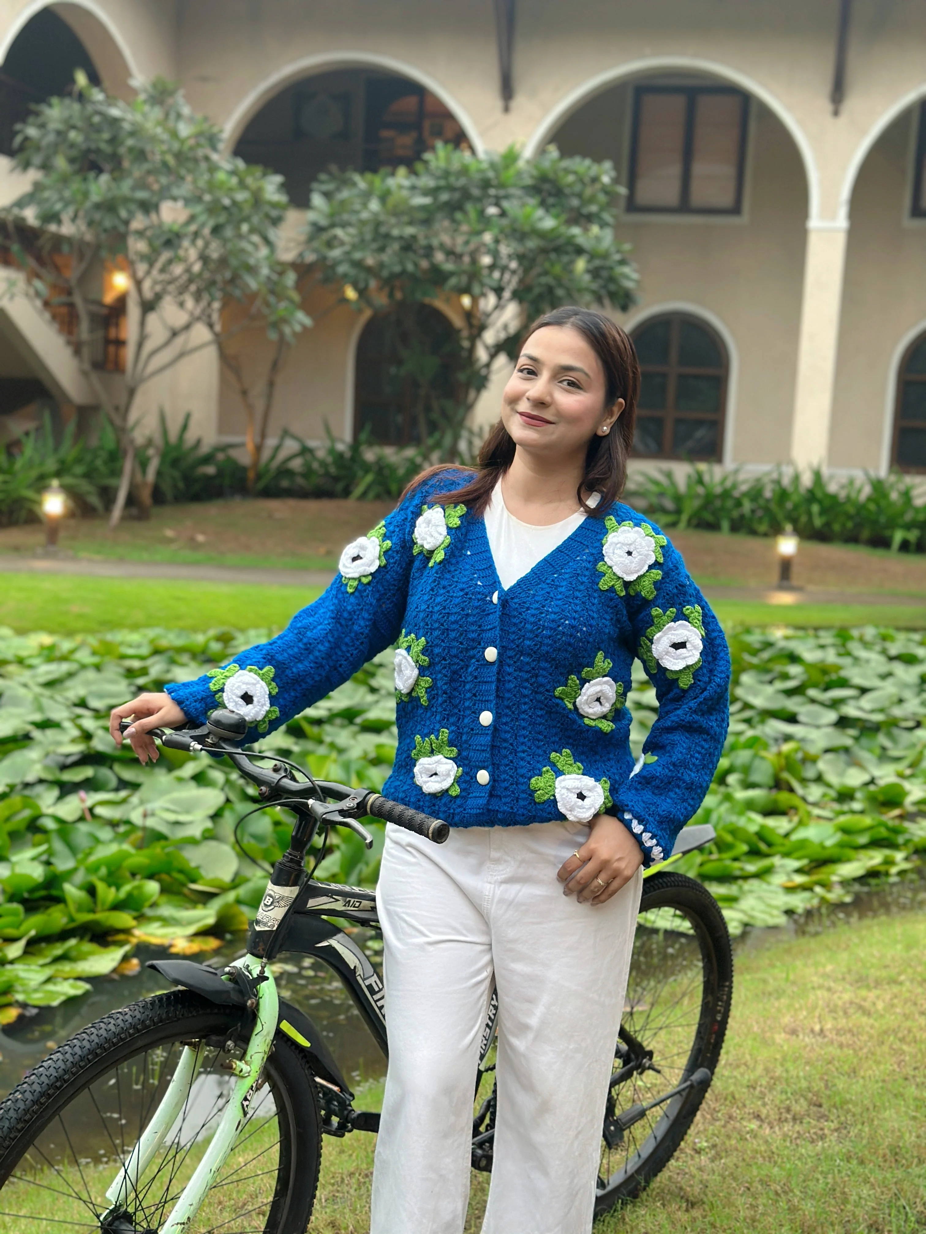 Aria Flower Handmade Cardigan - Blue - Image 5