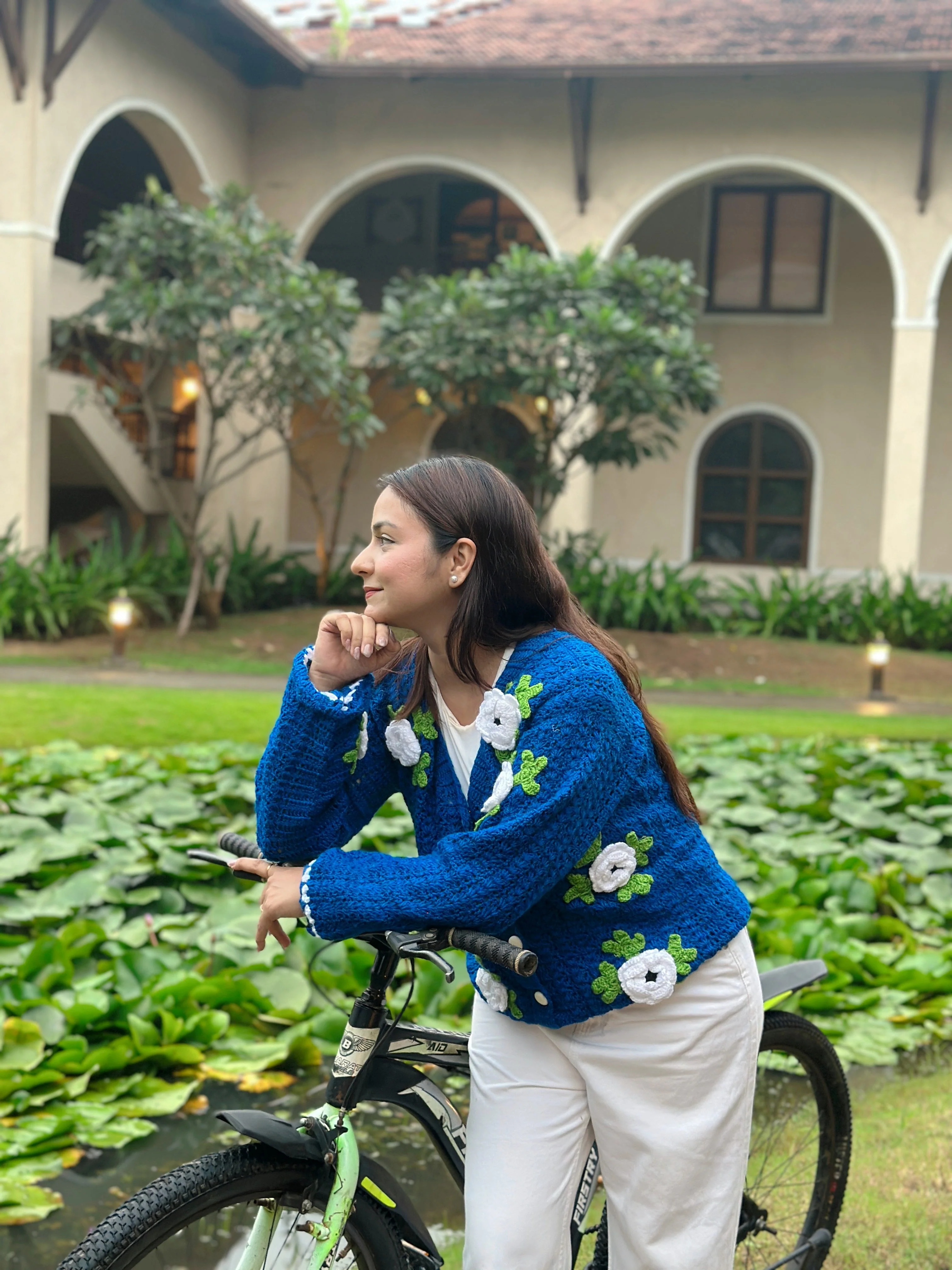 Aria Flower Handmade Cardigan - Blue - Image 6