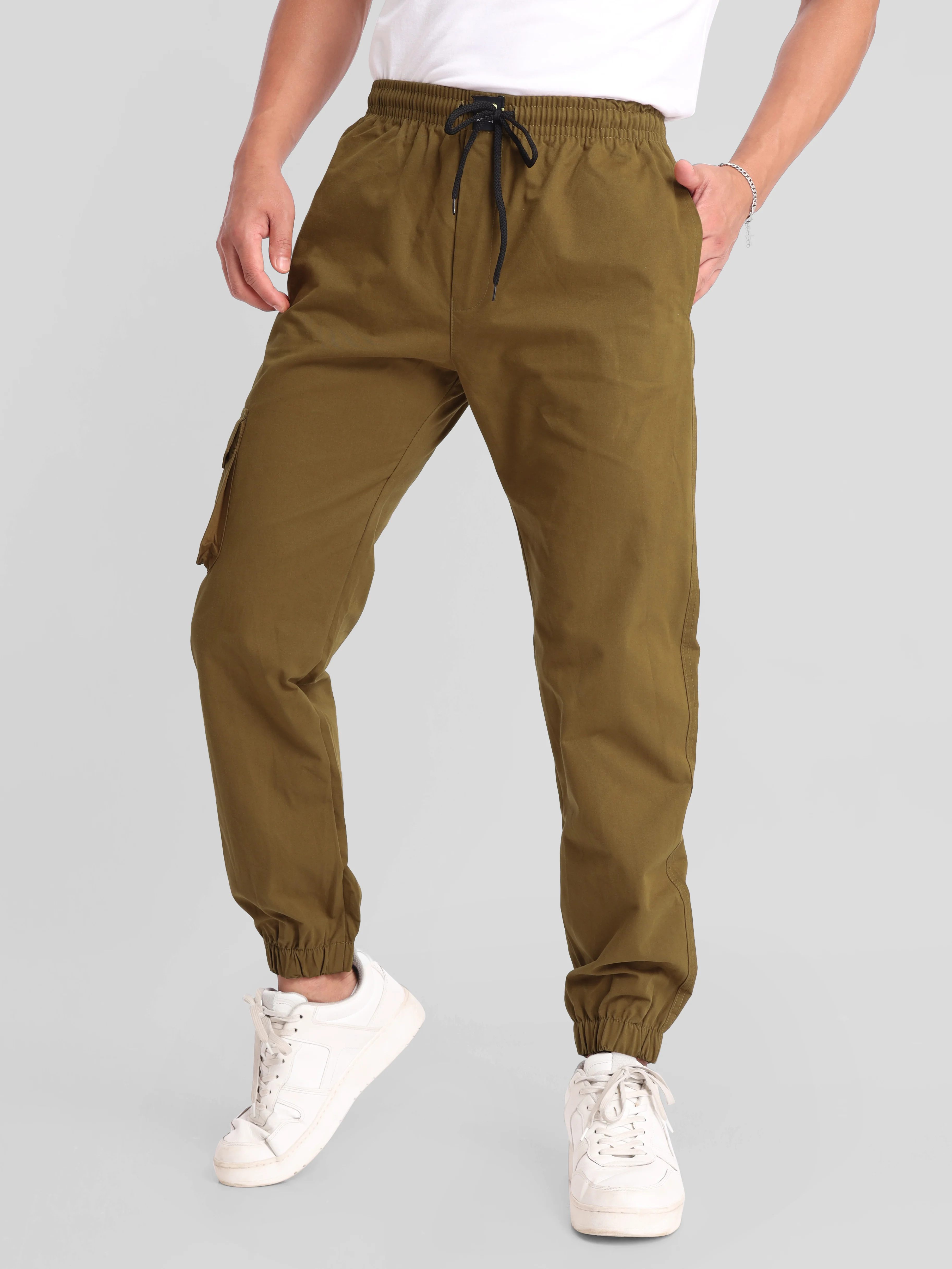 Army Green Cotton Cargo Joggers - Image 11