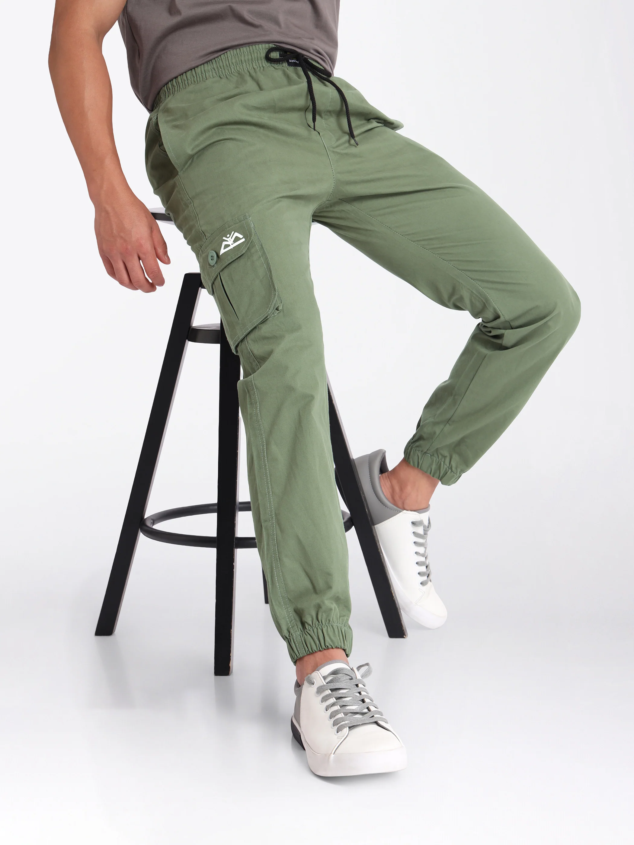 Army Green Cotton Cargo Joggers - Image 14