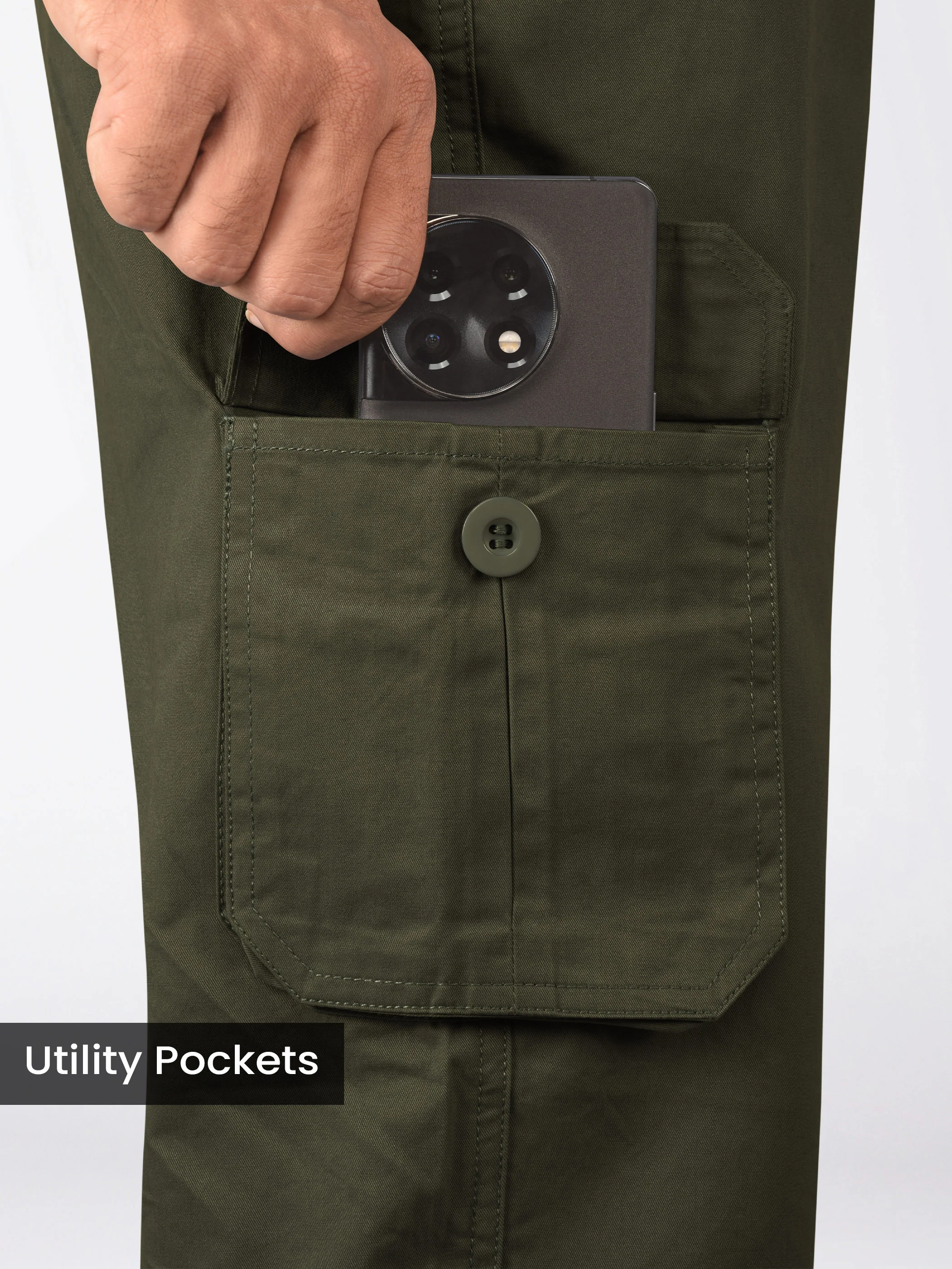 Army Green Cotton Cargo Joggers - Image 3