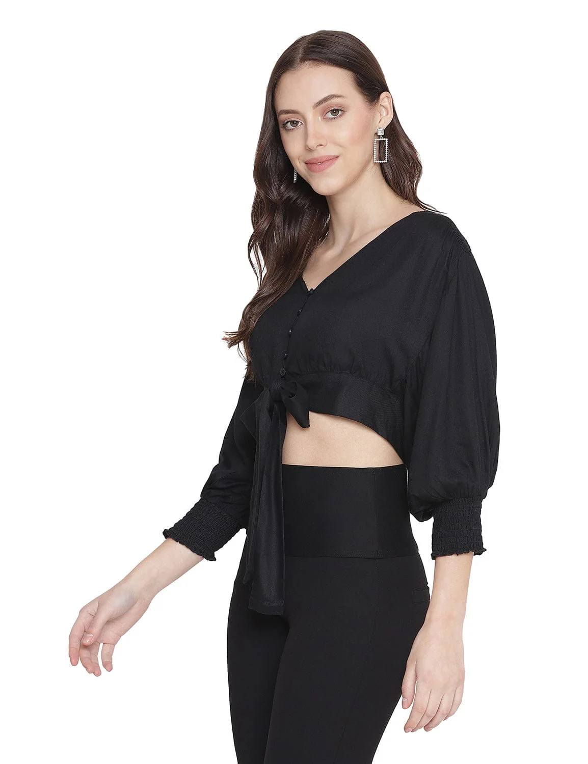 Aroma Solid Black Tie - Knot Women Top - Image 3